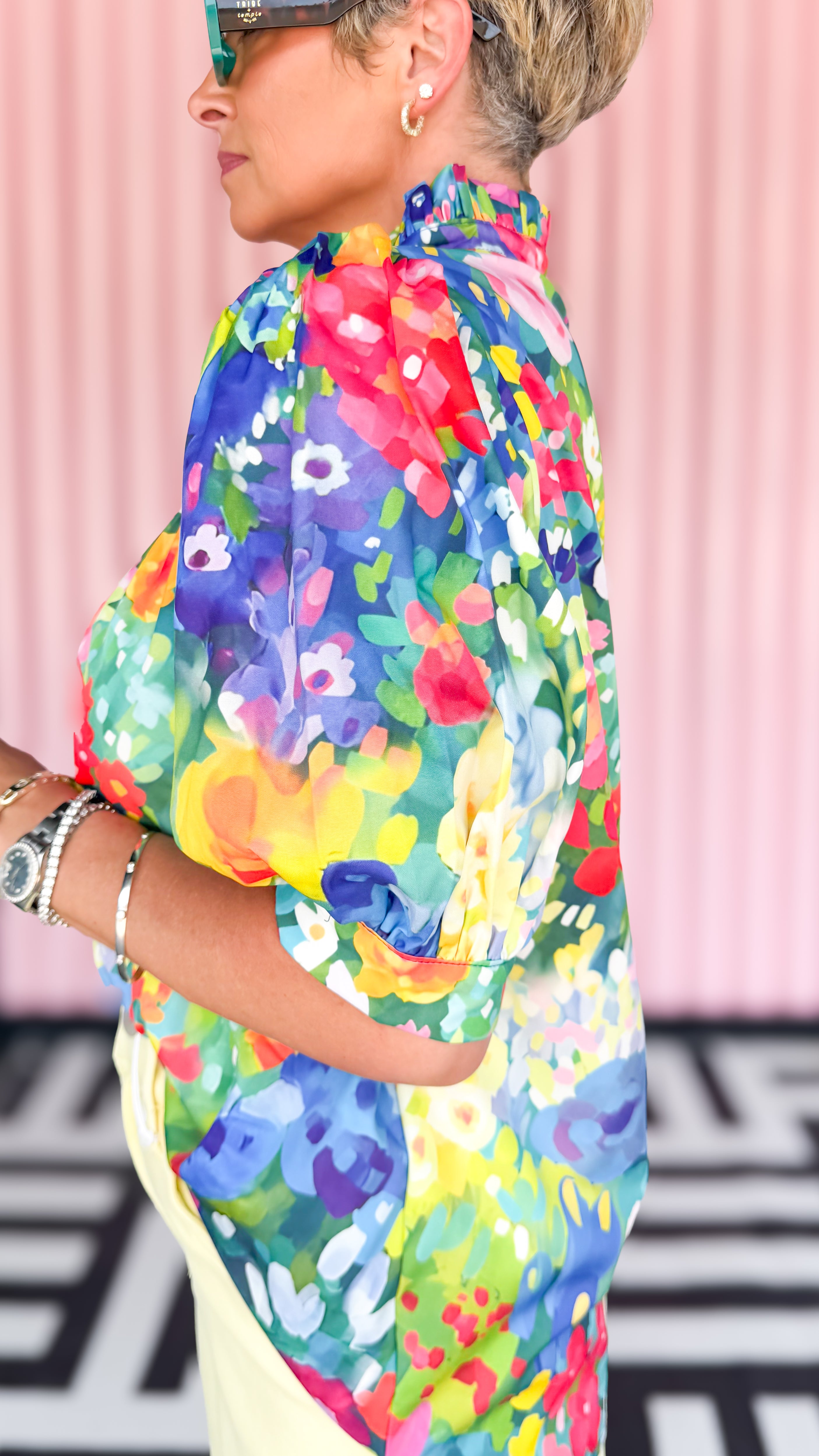 Bold Floral Puff Sleeve Blouse