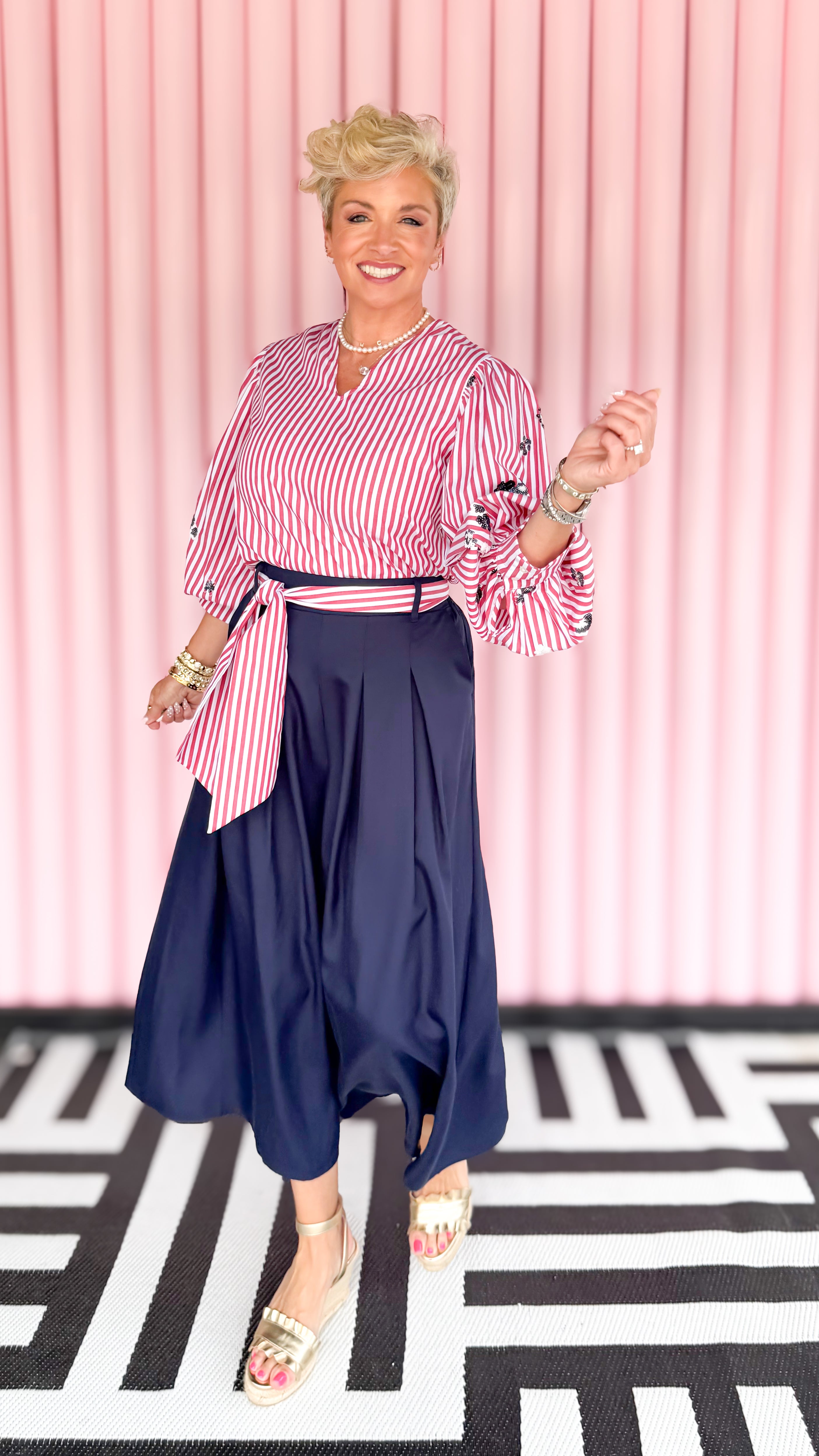 Striped Top with Sequins/Red