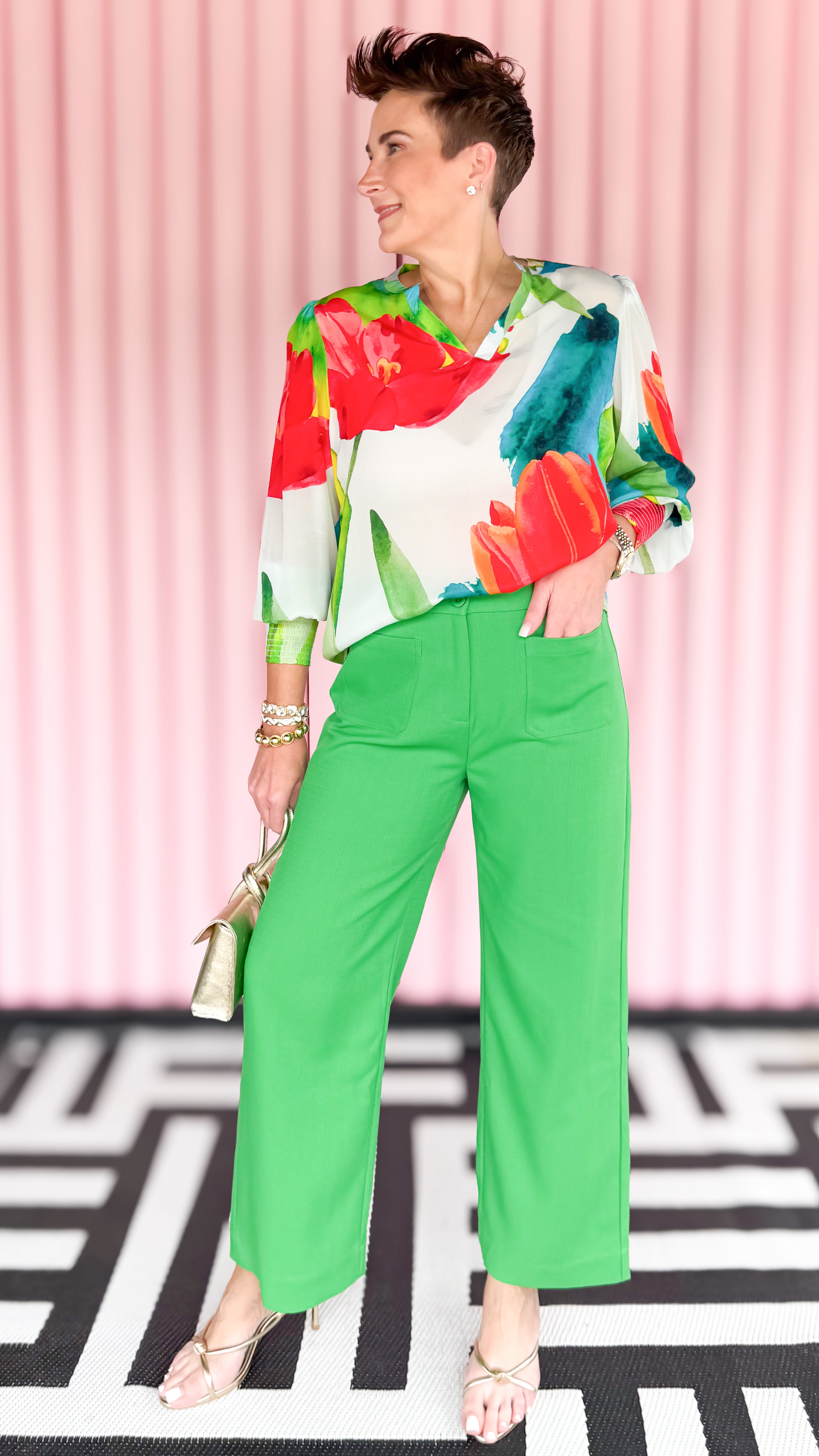 Emily V-Neck Smocked Cuff Blouse