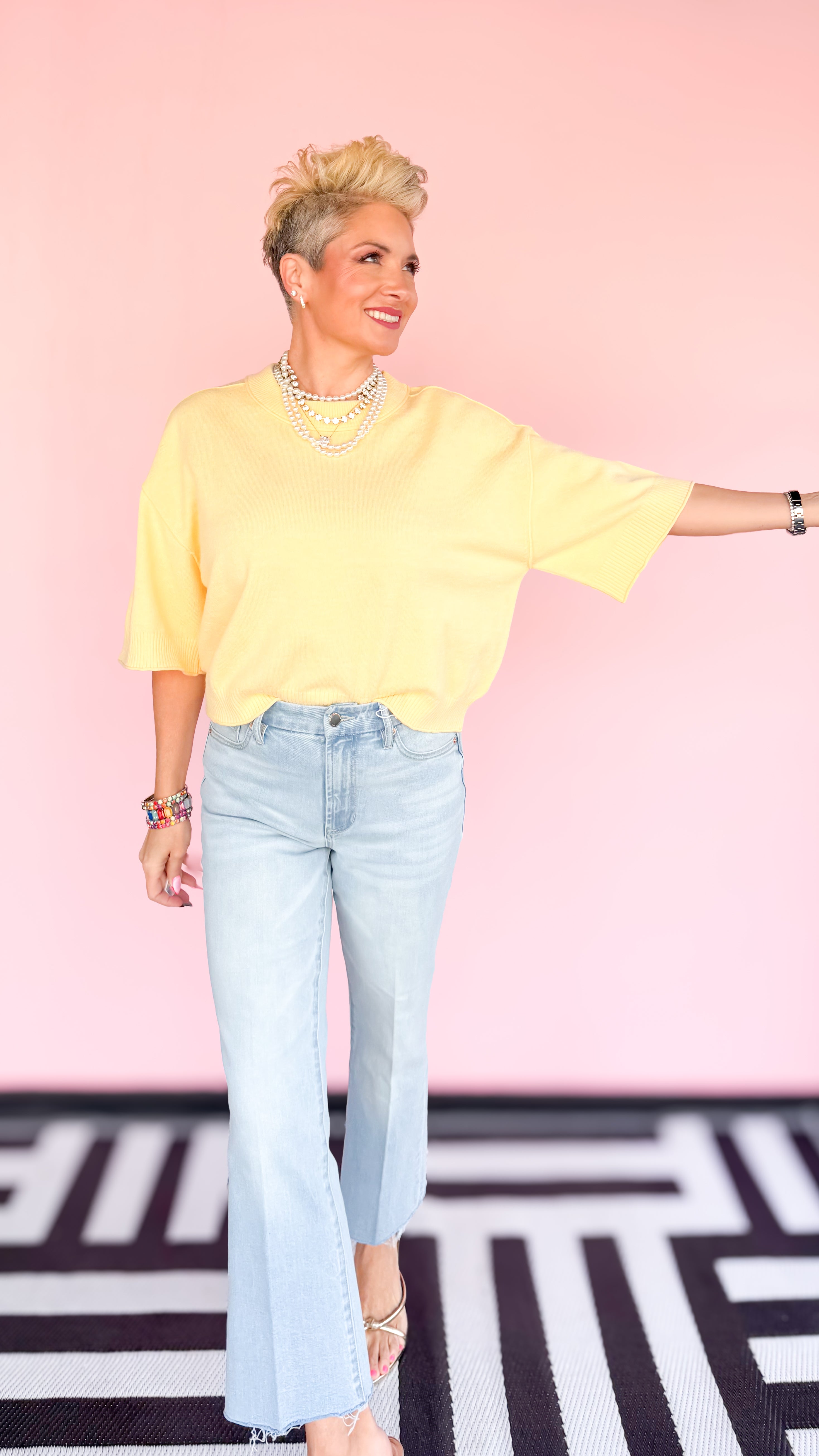 Rhonda Short Sleeve Sweater/Yellow