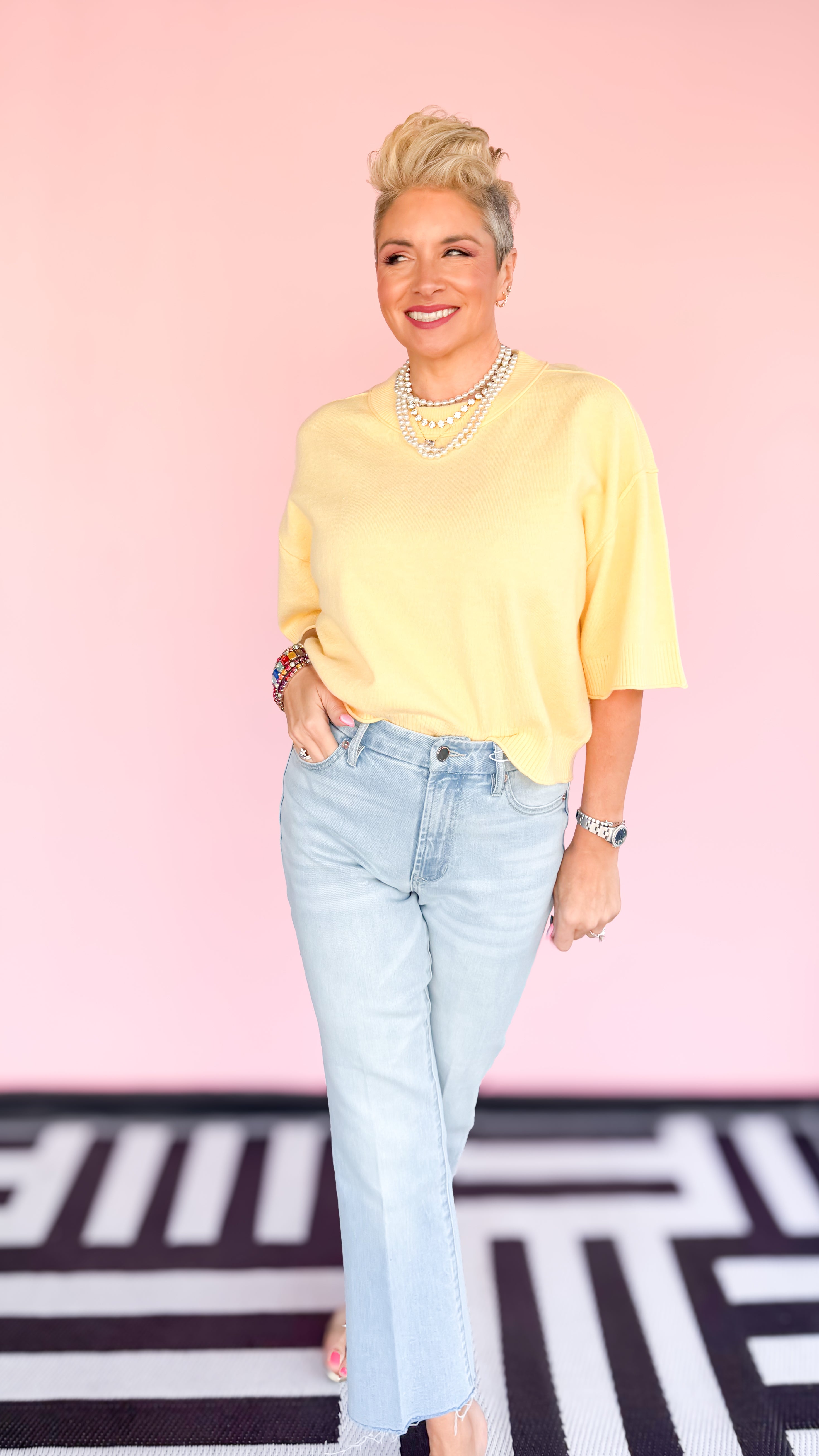 Rhonda Short Sleeve Sweater/Yellow