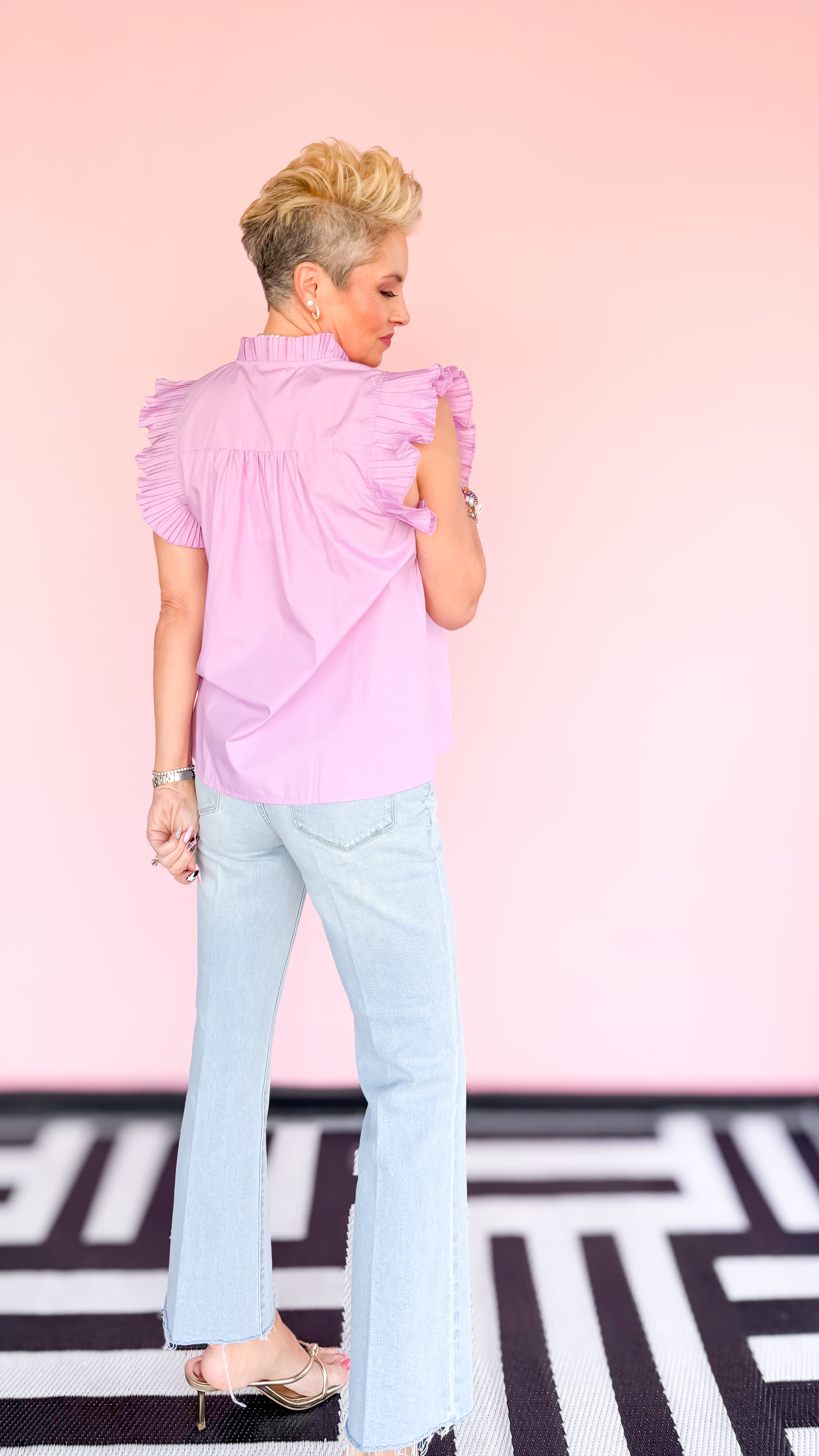 Pleated Flutter Sleeve Top/Lilac