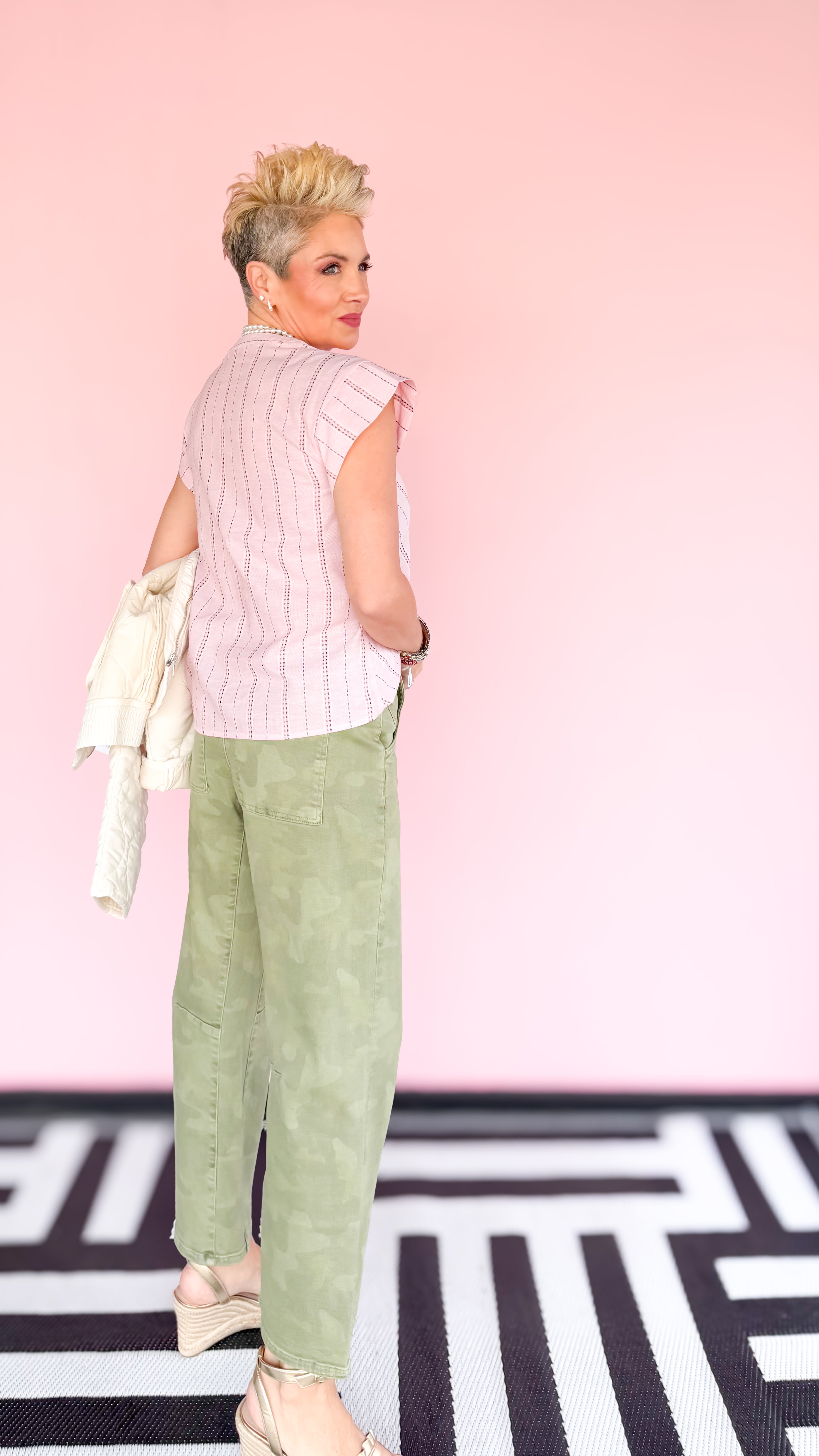 Chevron Stitch Popover Top/Pink