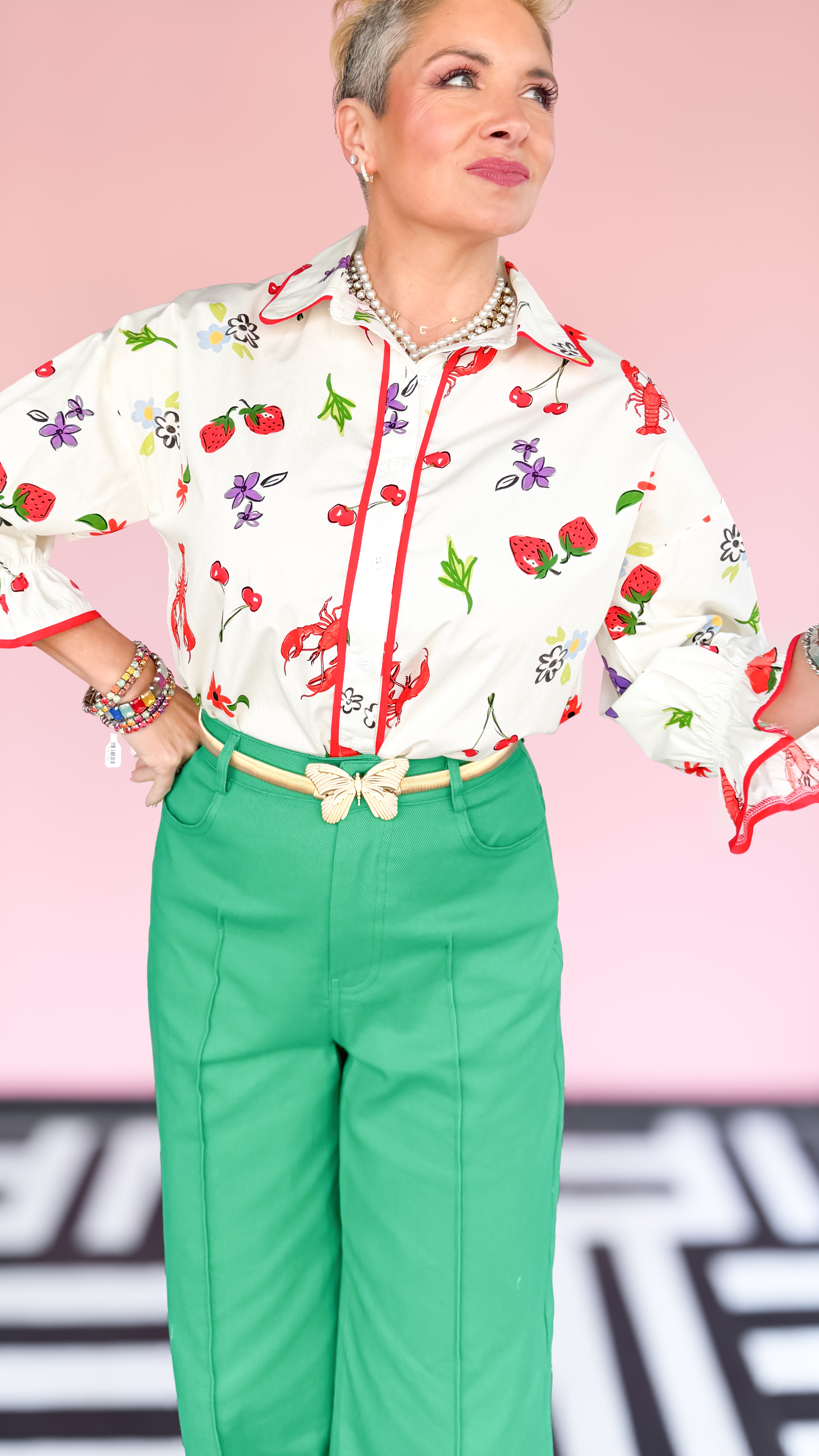 Fruit 3/4 Sleeve Blouse/Cream