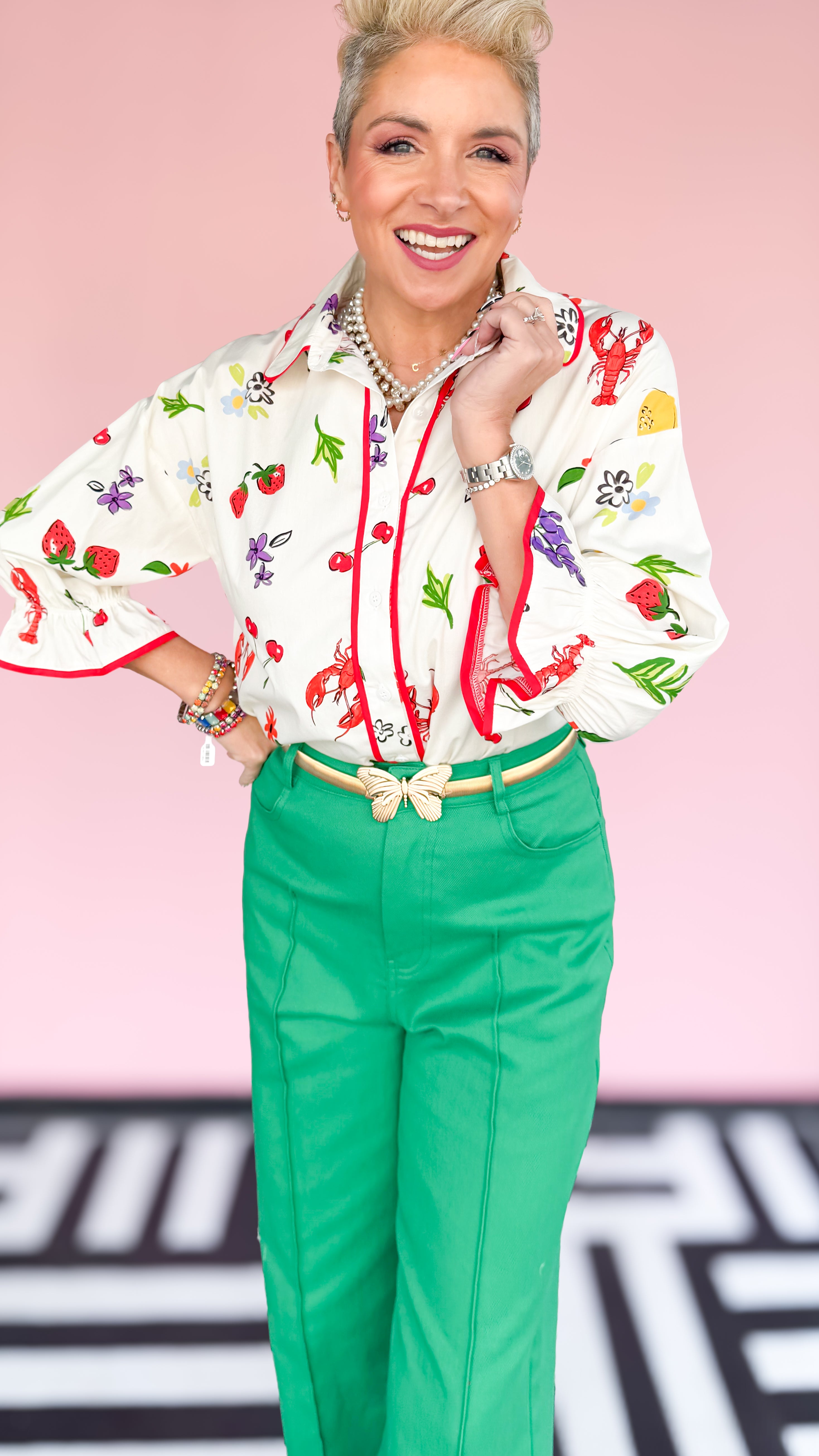 Fruit 3/4 Sleeve Blouse/Cream