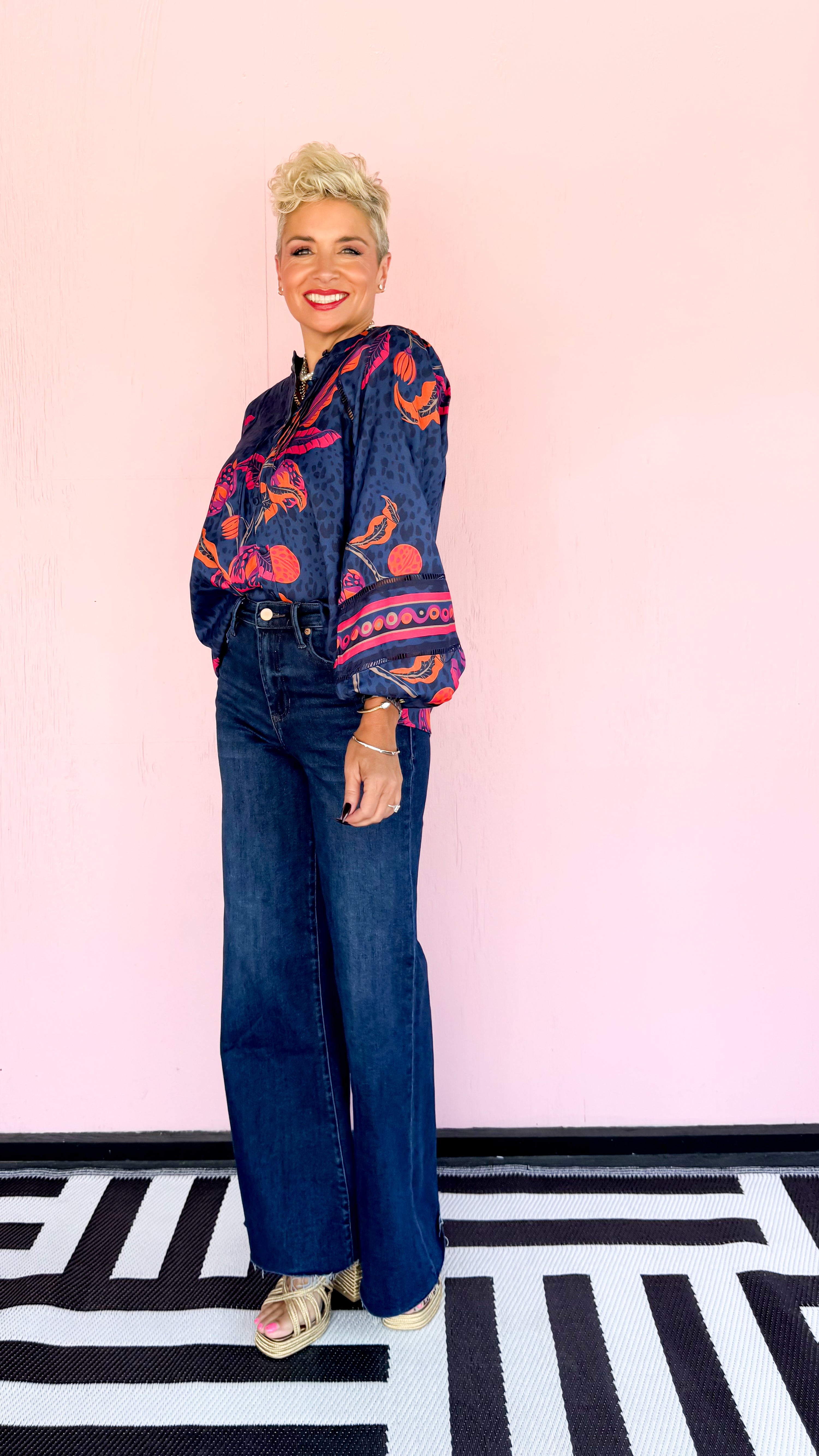 Martha Leopard Floral Top/ Navy - The BLVD