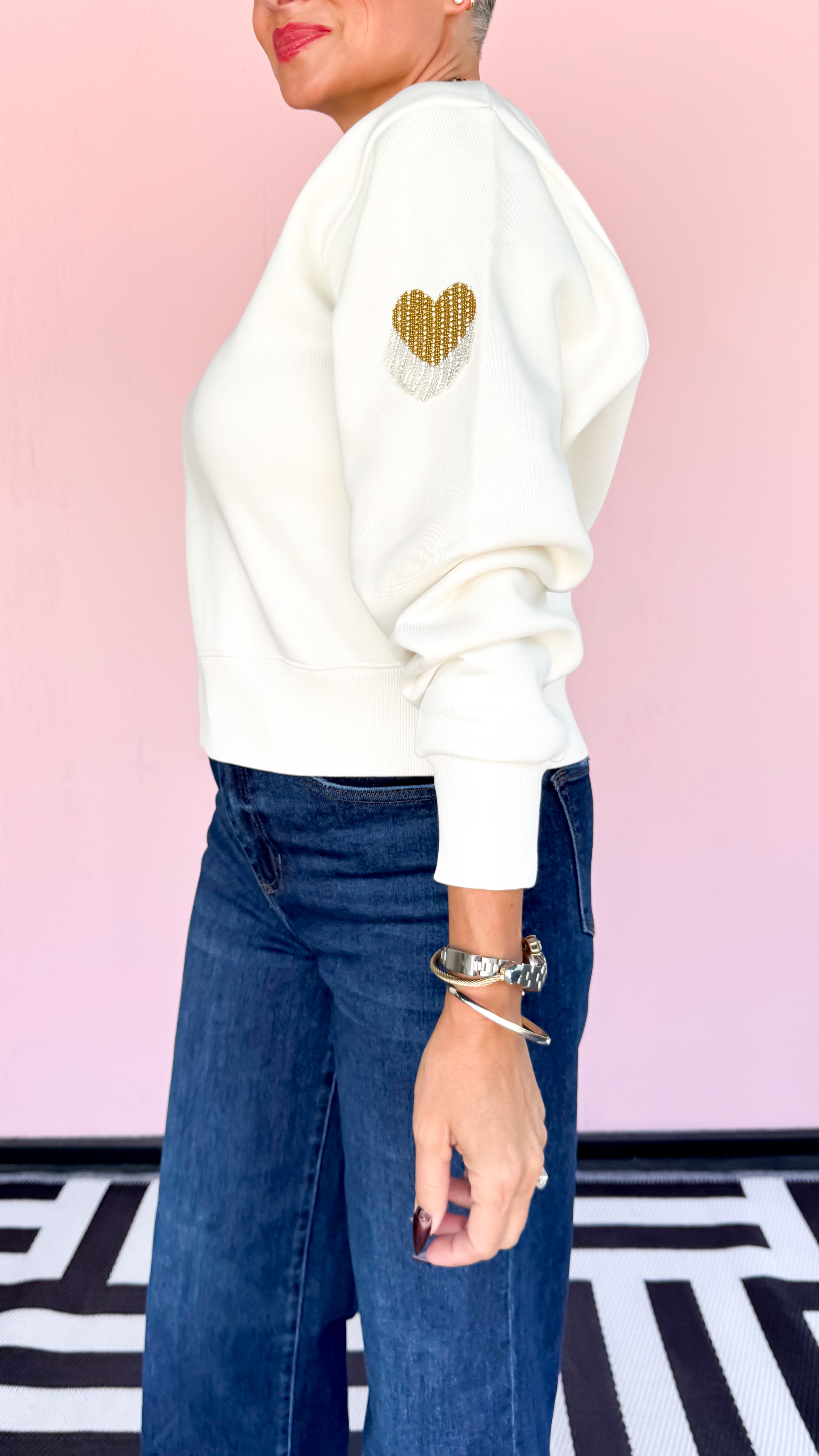 Gigi Tassle Heart Sweatshirt/Cream - The BLVD