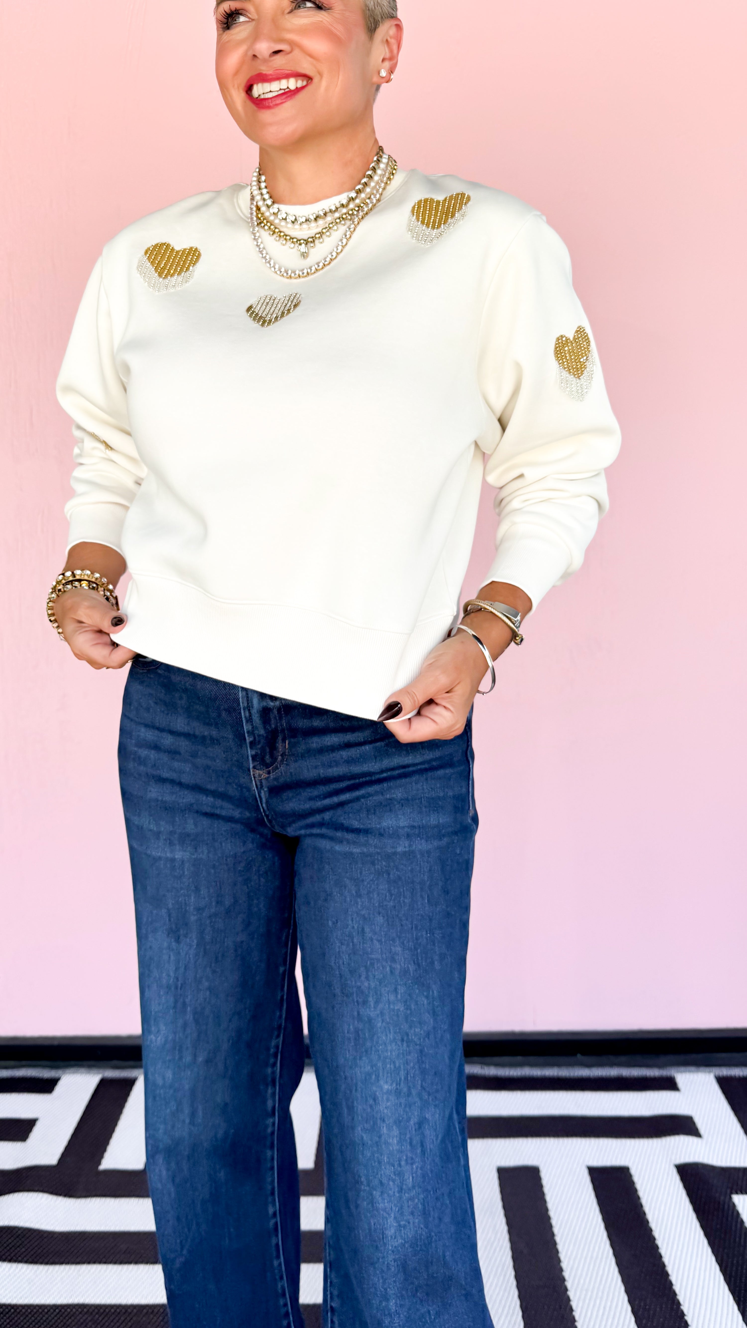 Gigi Tassle Heart Sweatshirt/Cream - The BLVD