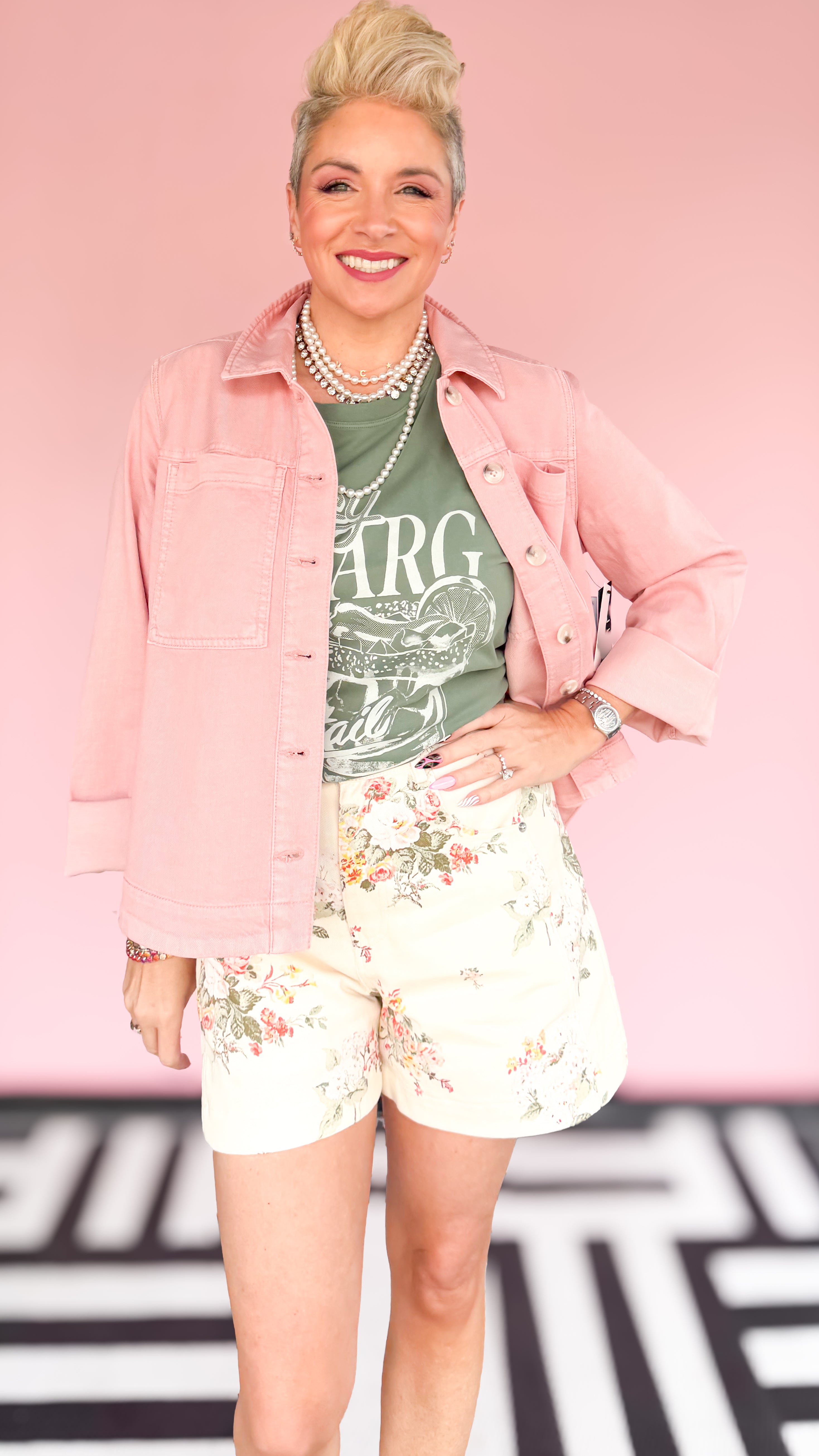 Barbara Floral Denim Shorts/Cream