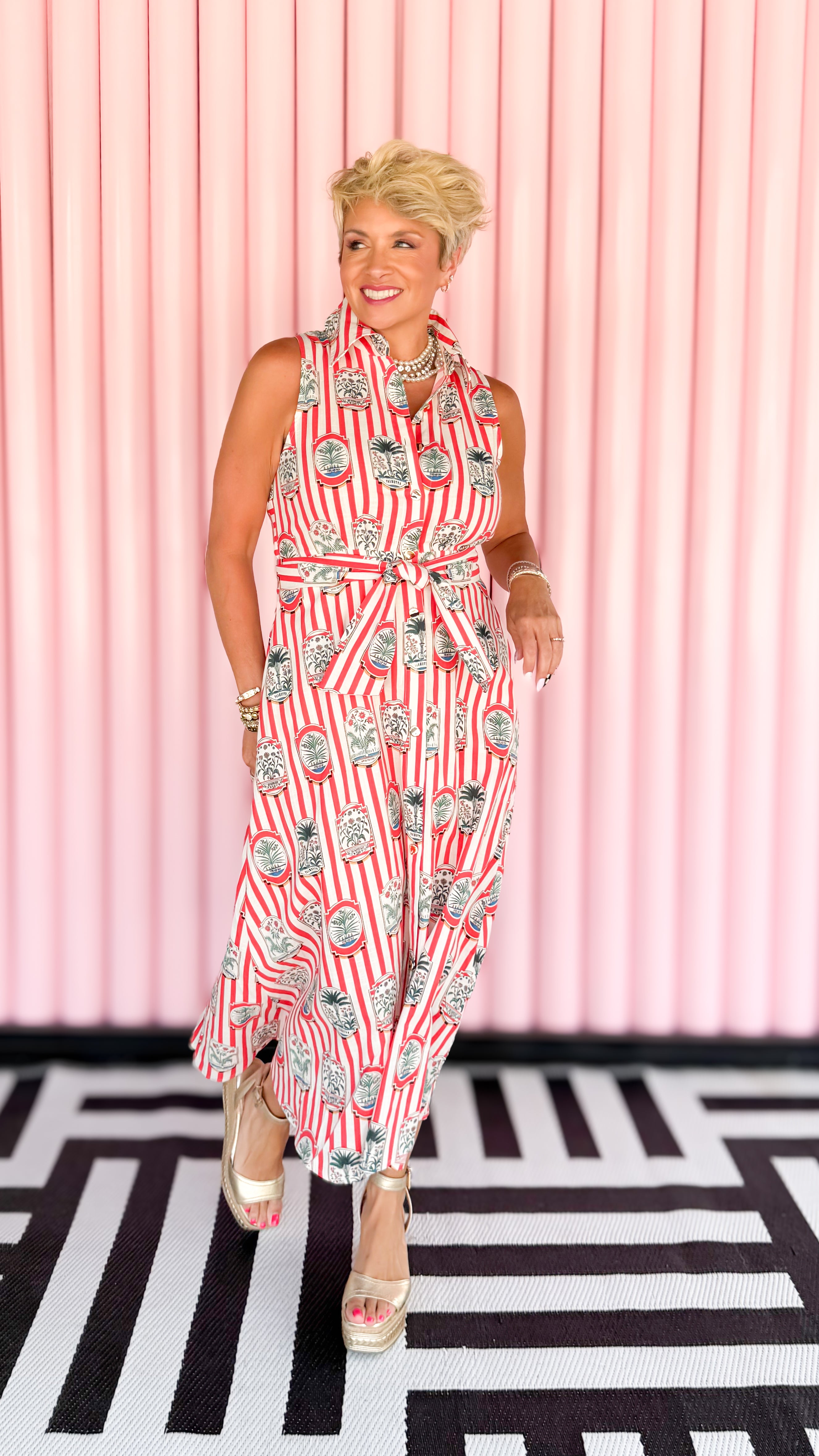 Willow Wild Flower striped dress in red worn on model - side view - BLVD Boutik