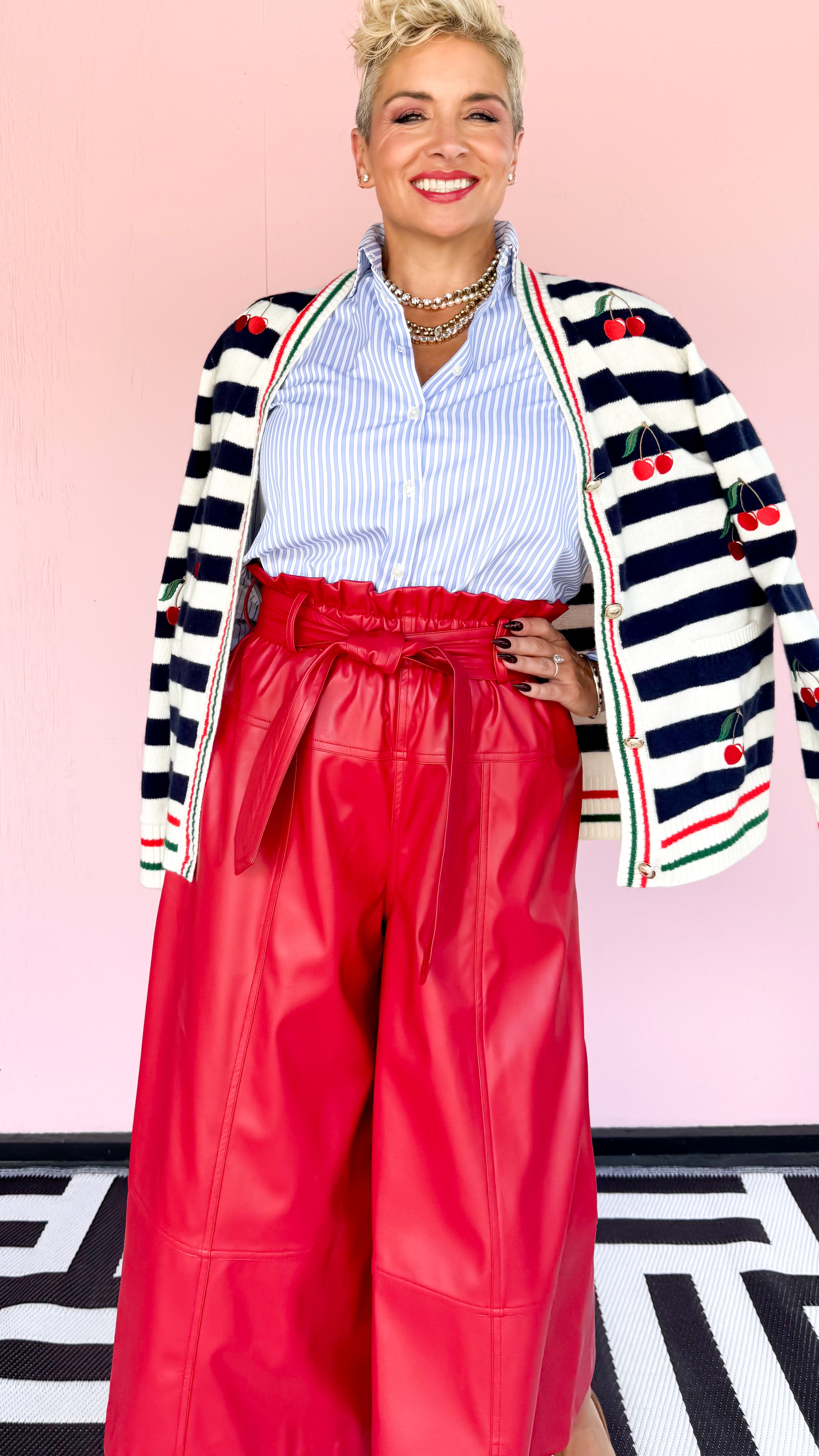 Striped Embroidered Cherry Sweater - The BLVD