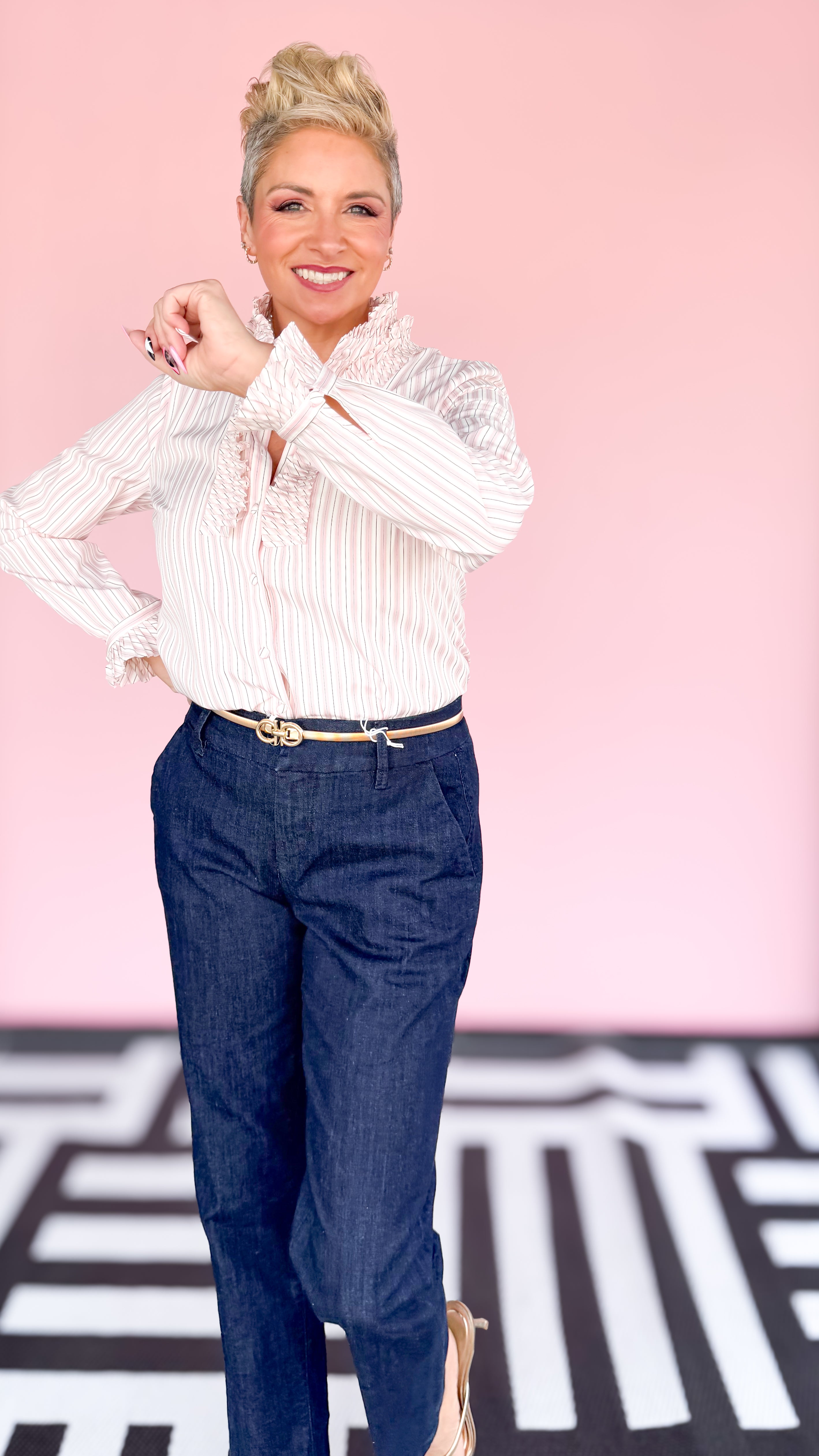 Retro Stripe Ruffle Blouse - The BLVD