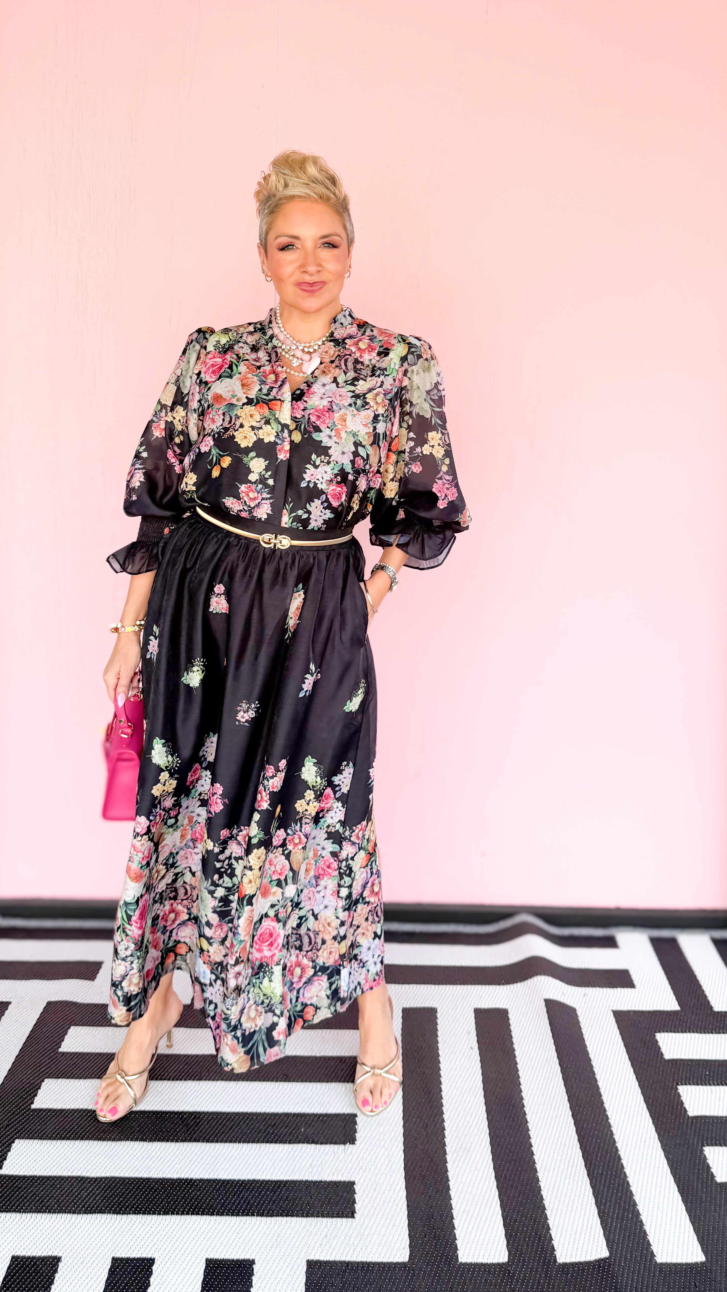 Bottom Floral Maxi Skirt/Black