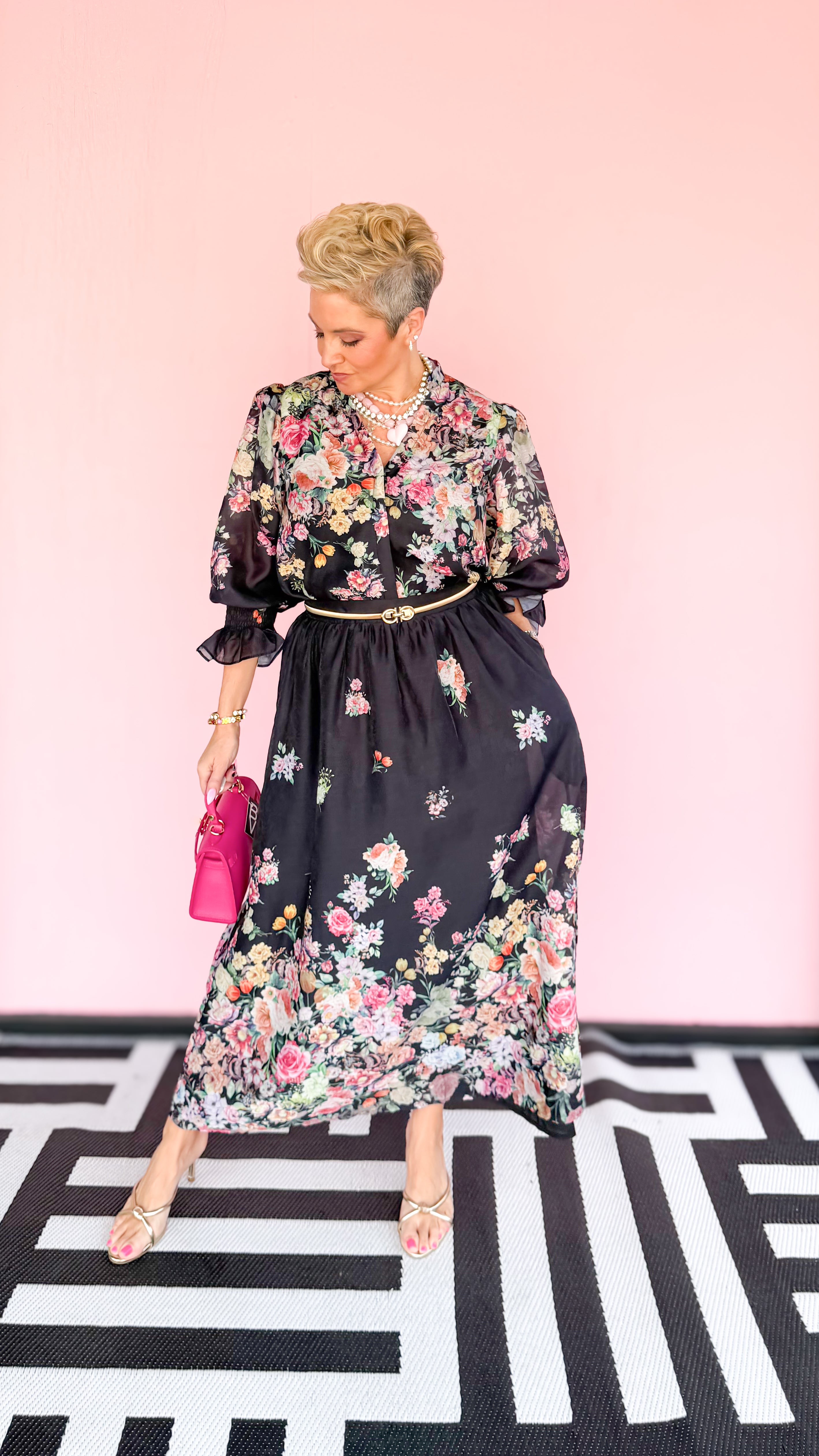 Bottom Floral Maxi Skirt/Black