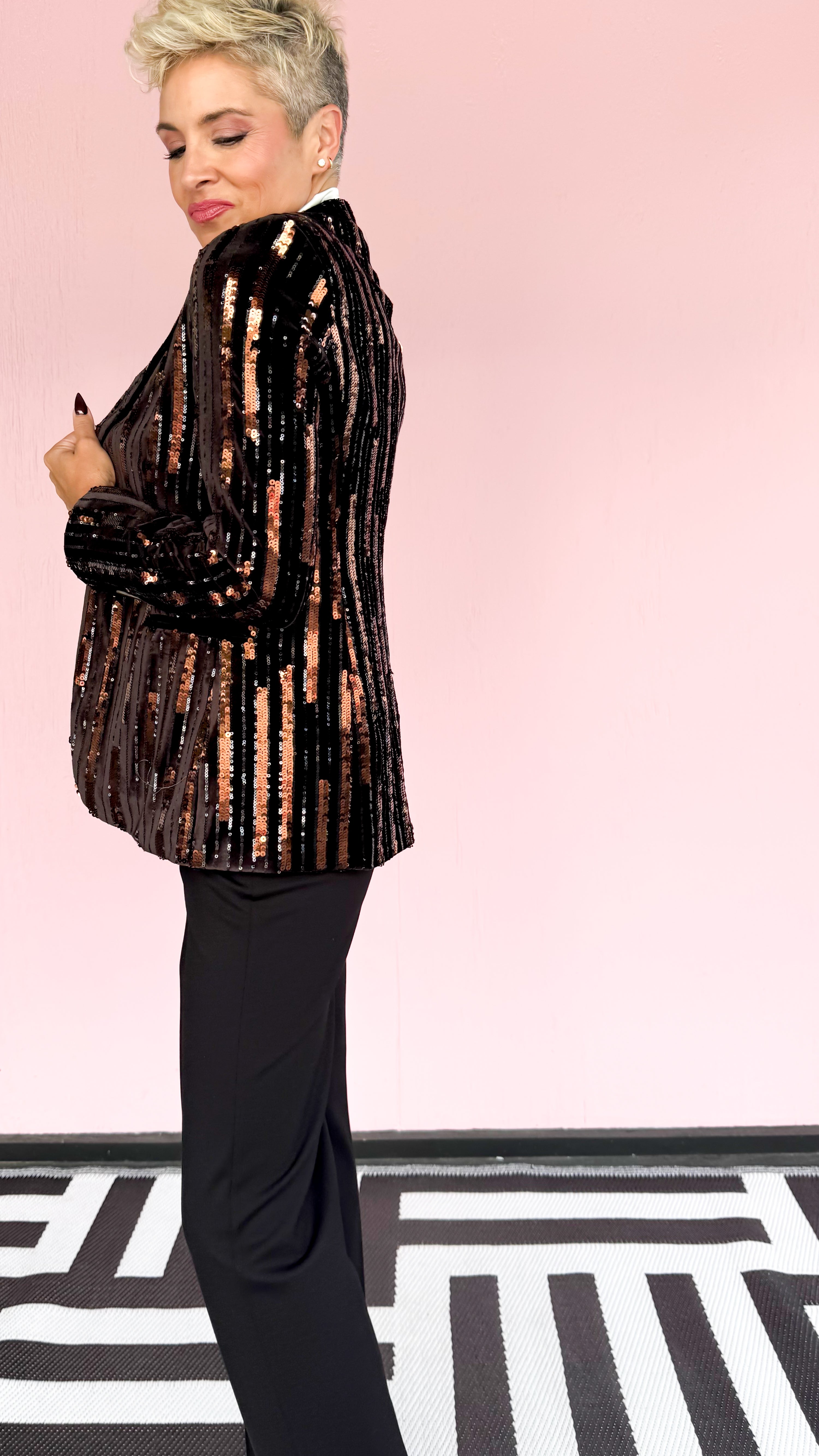 Sequin Striped Blazer/Black&Brown - The BLVD