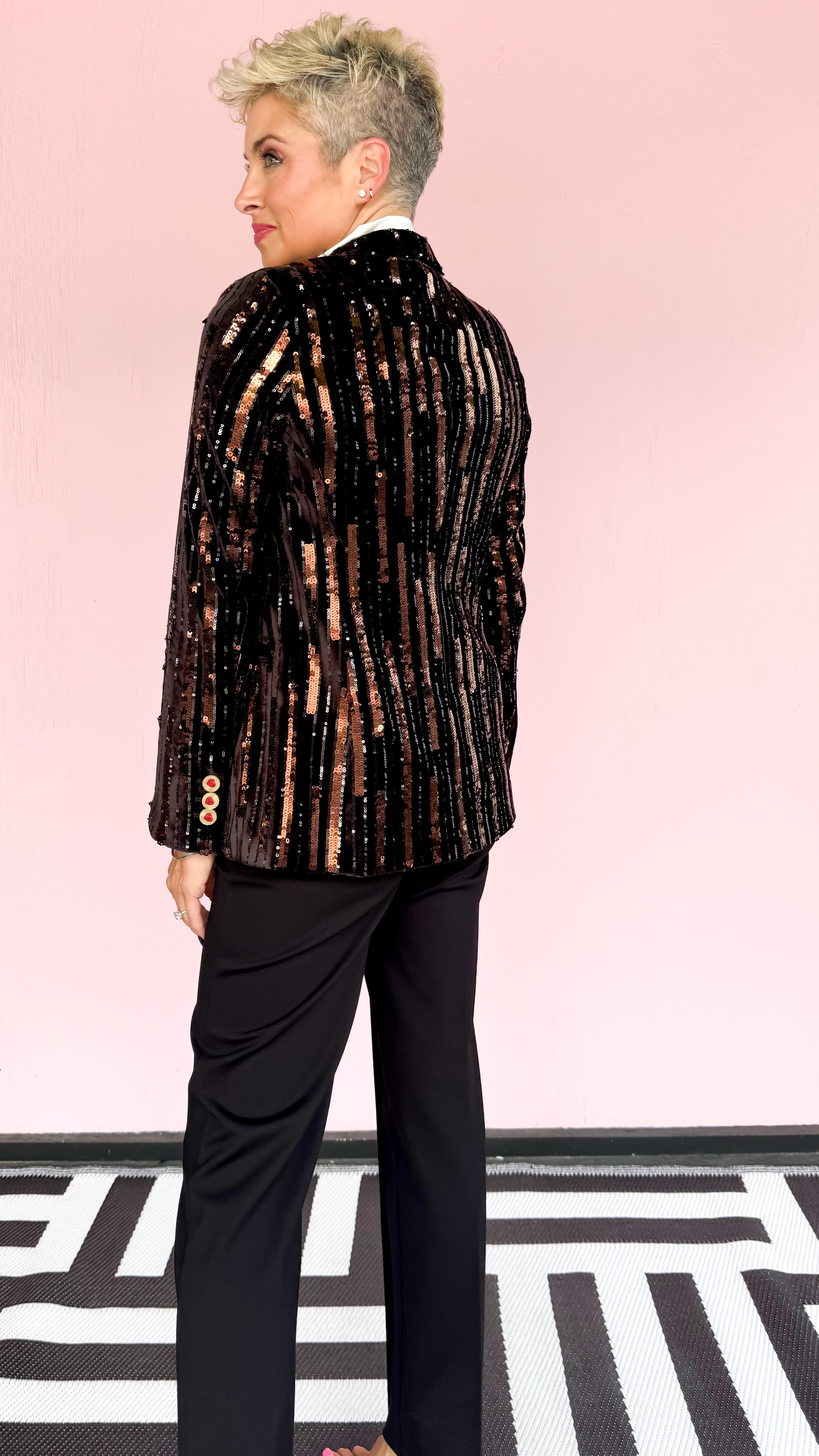 Sequin Striped Blazer/Black&Brown - The BLVD