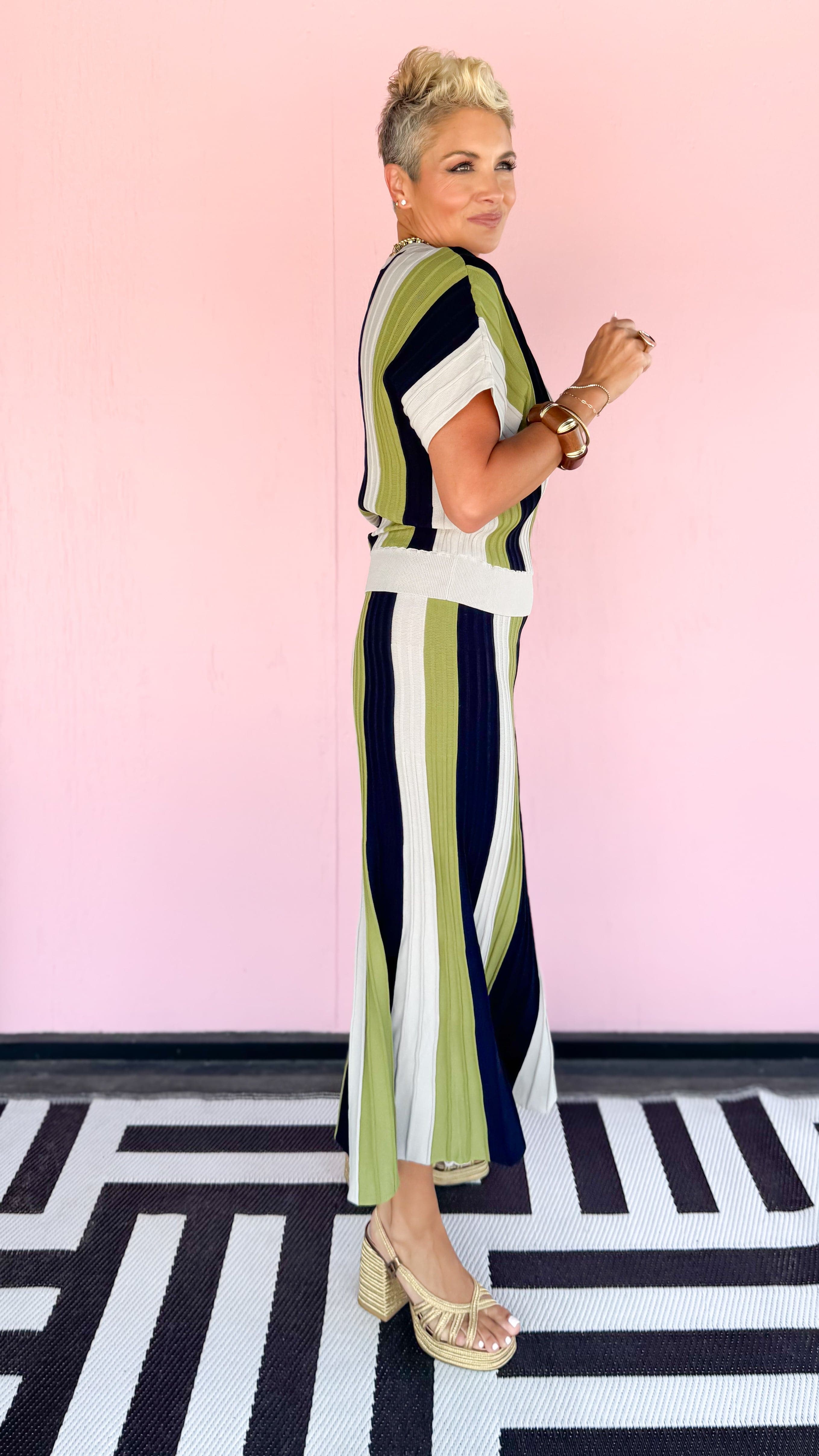 Color Block Midi Skirt/Navy&Green - The BLVD