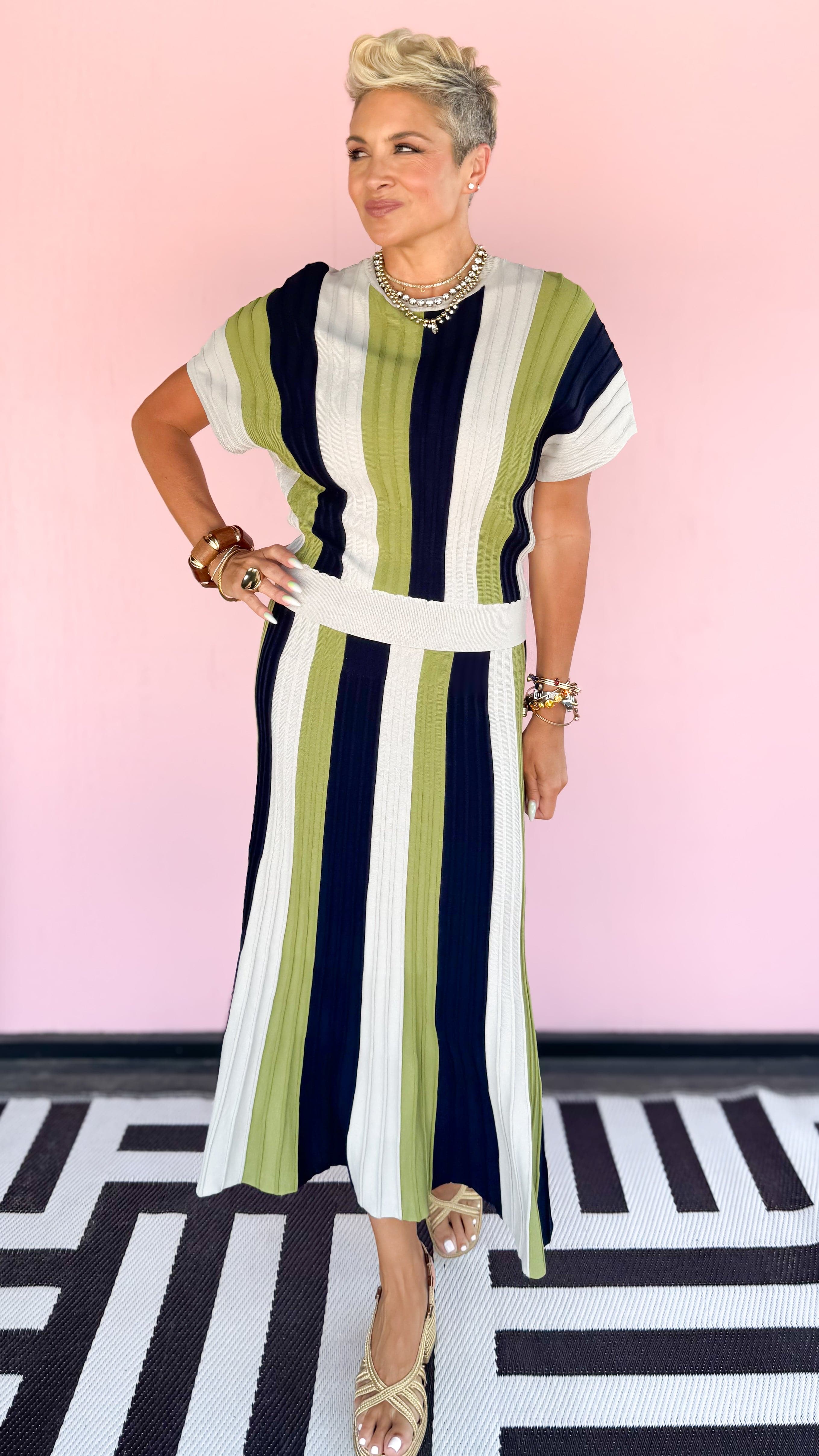 Color Block Midi Skirt/Navy&Green - The BLVD