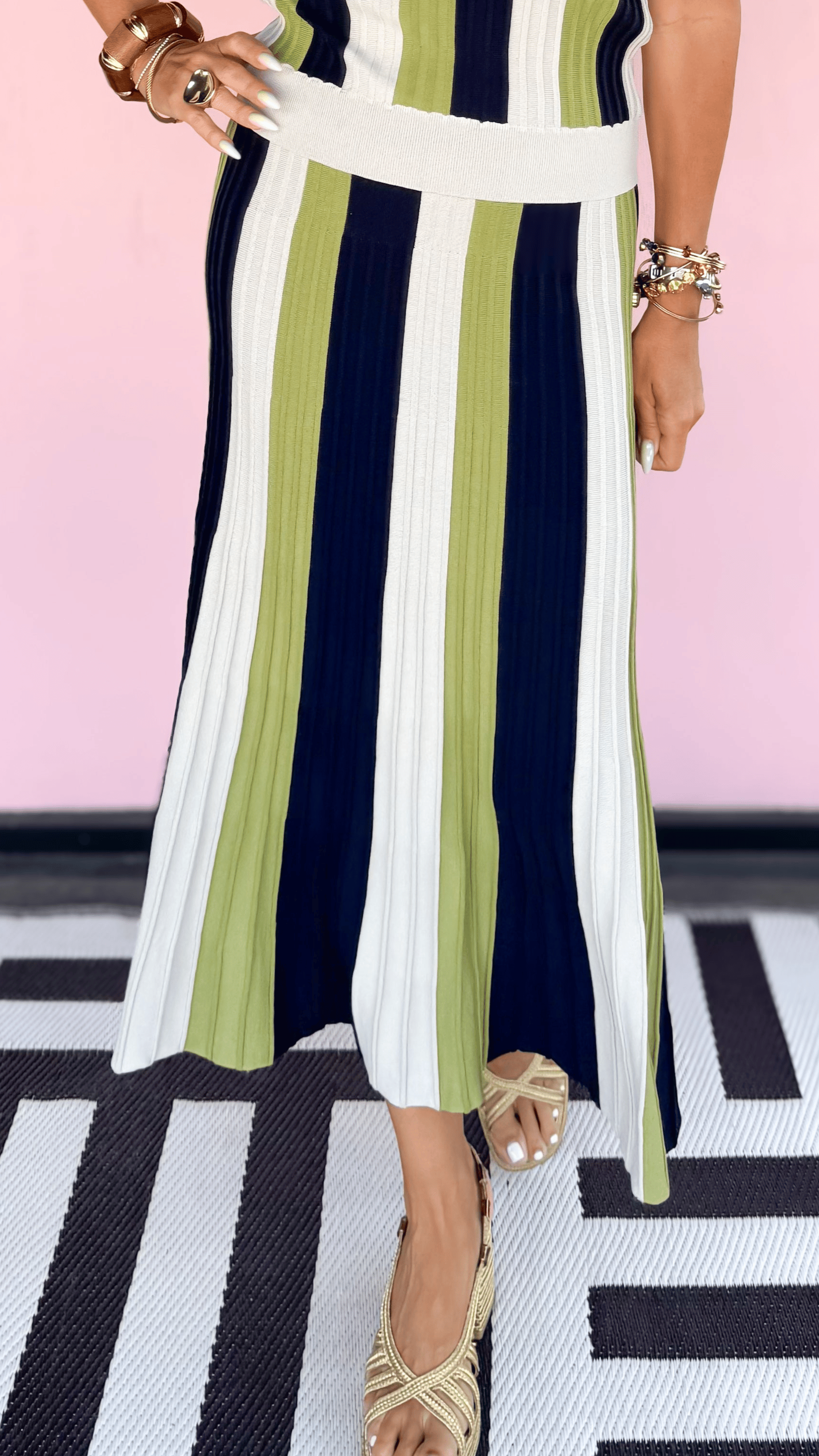 Color Block Midi Skirt/Navy&Green - The BLVD