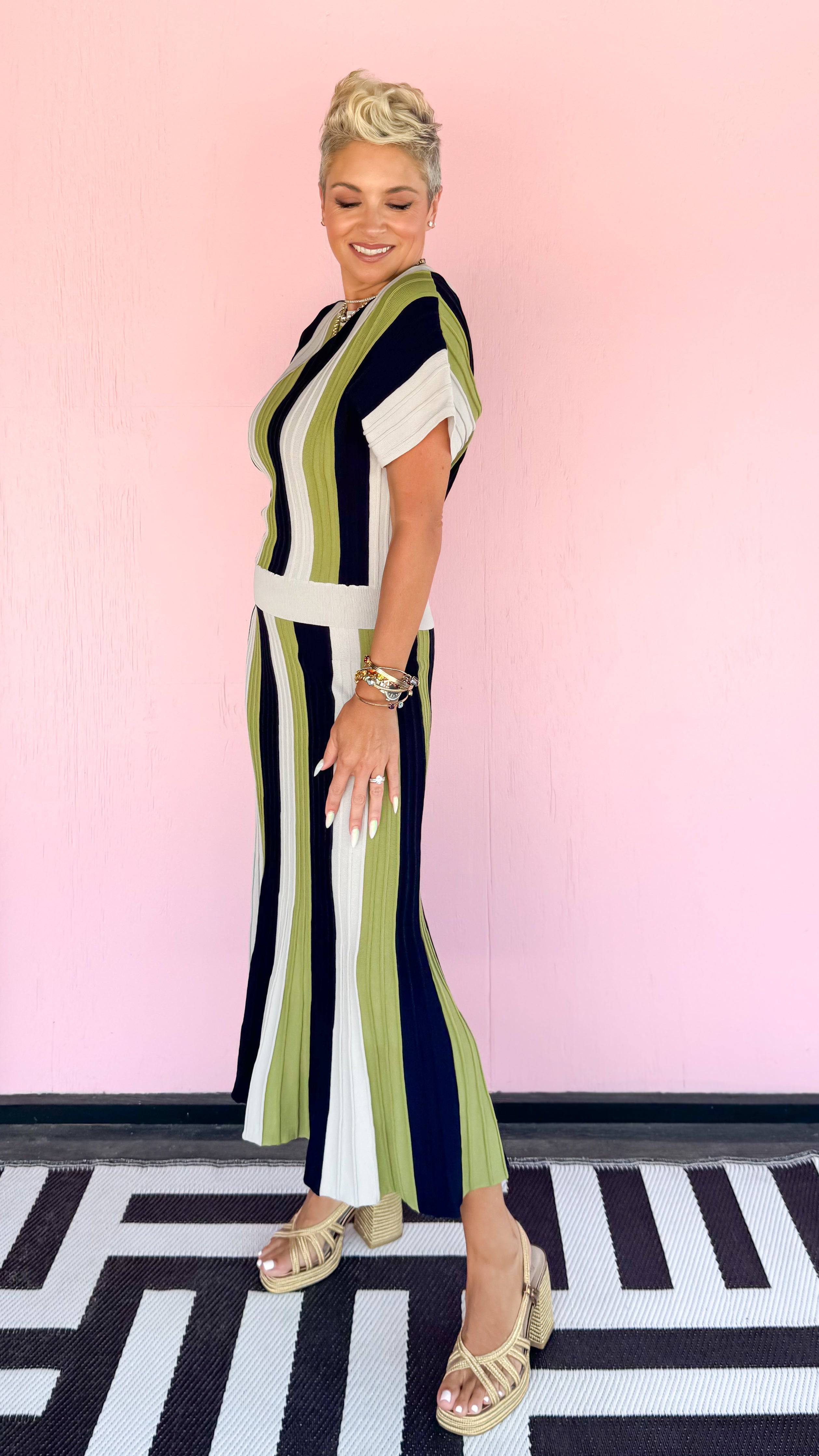 Color Block Midi Skirt/Navy&Green - The BLVD