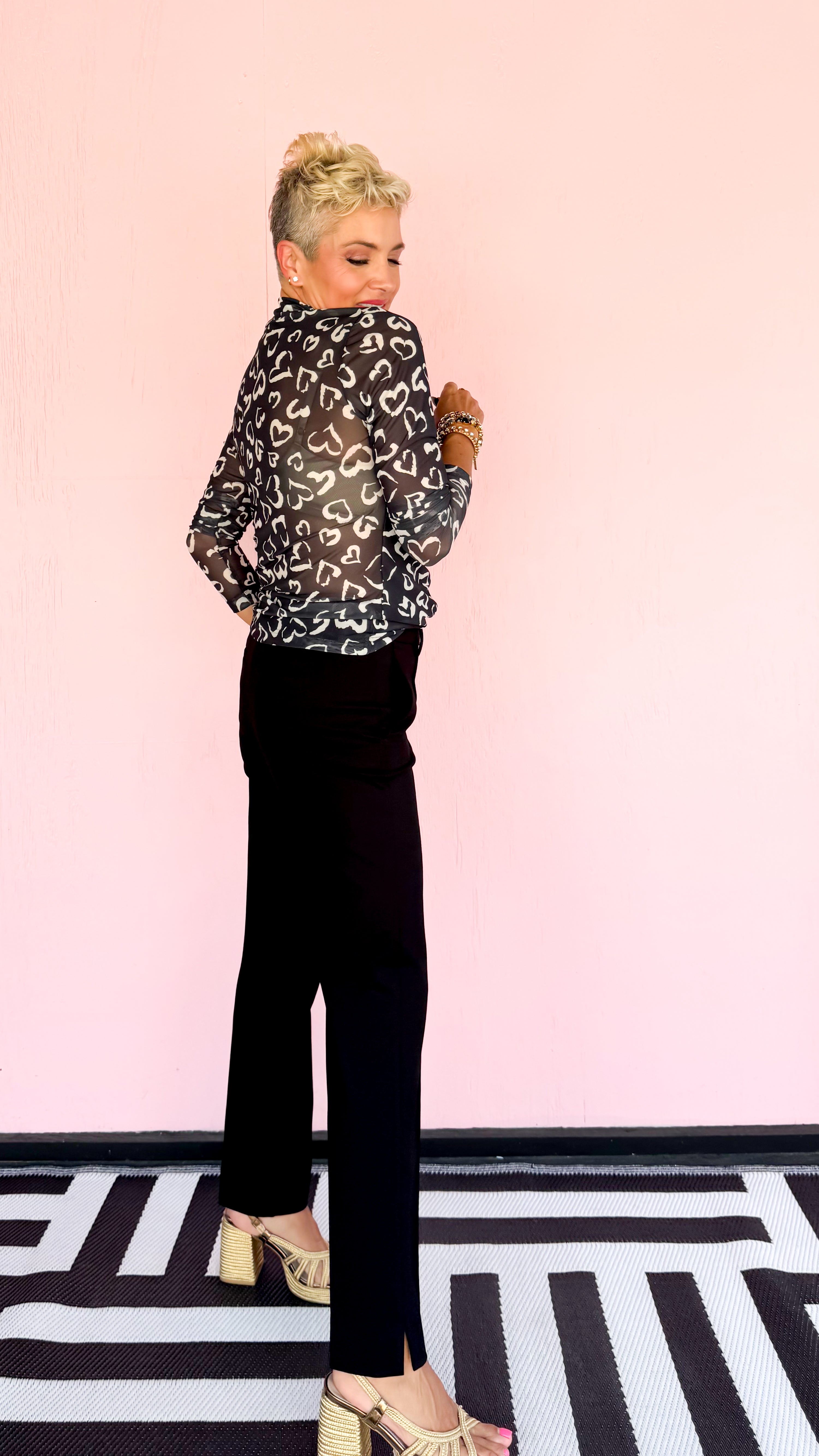 White Hearts Mesh Blouse/Black - The BLVD