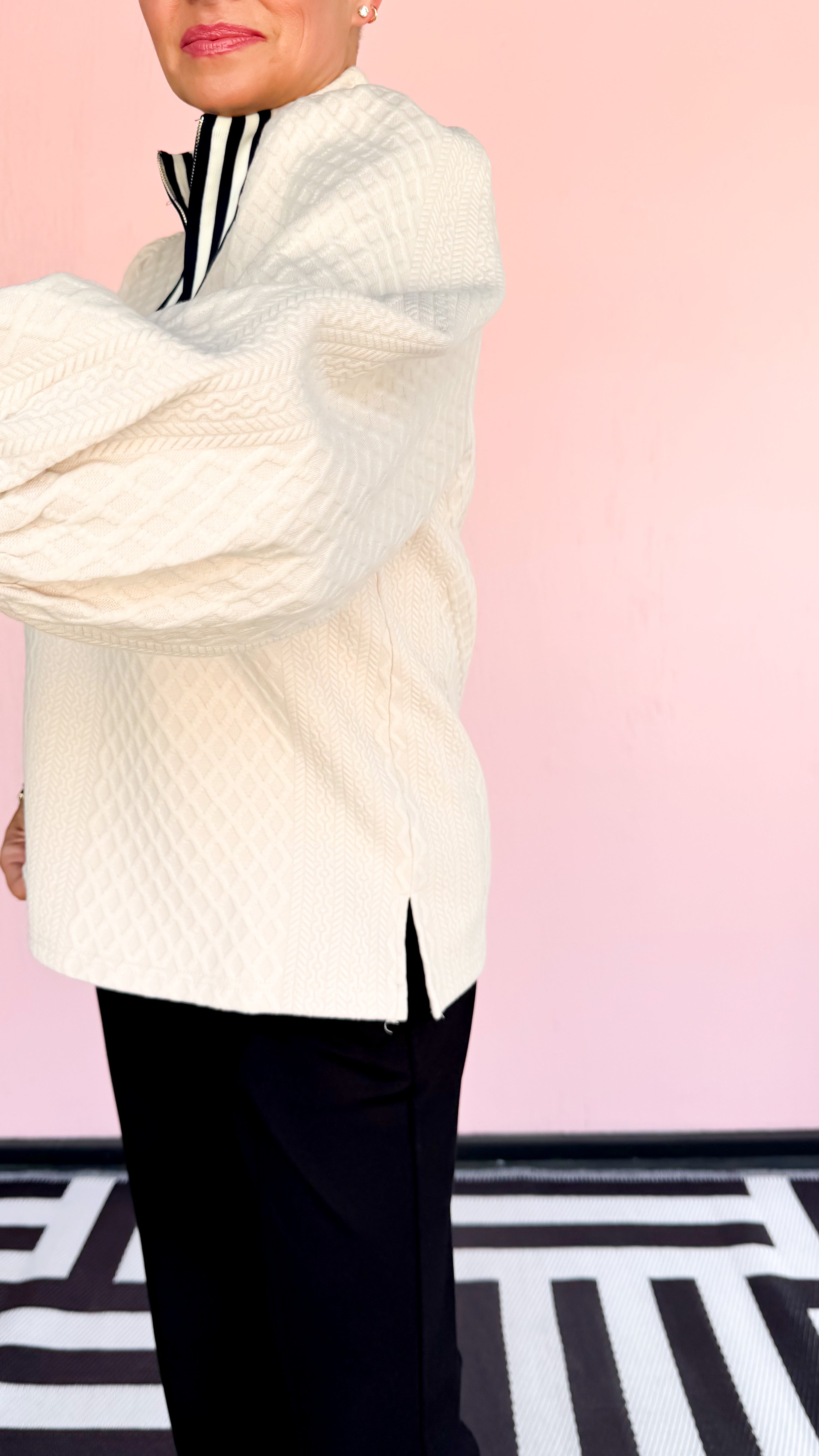 1/2 Zip Cable Knit Design Top/Tan - The BLVD