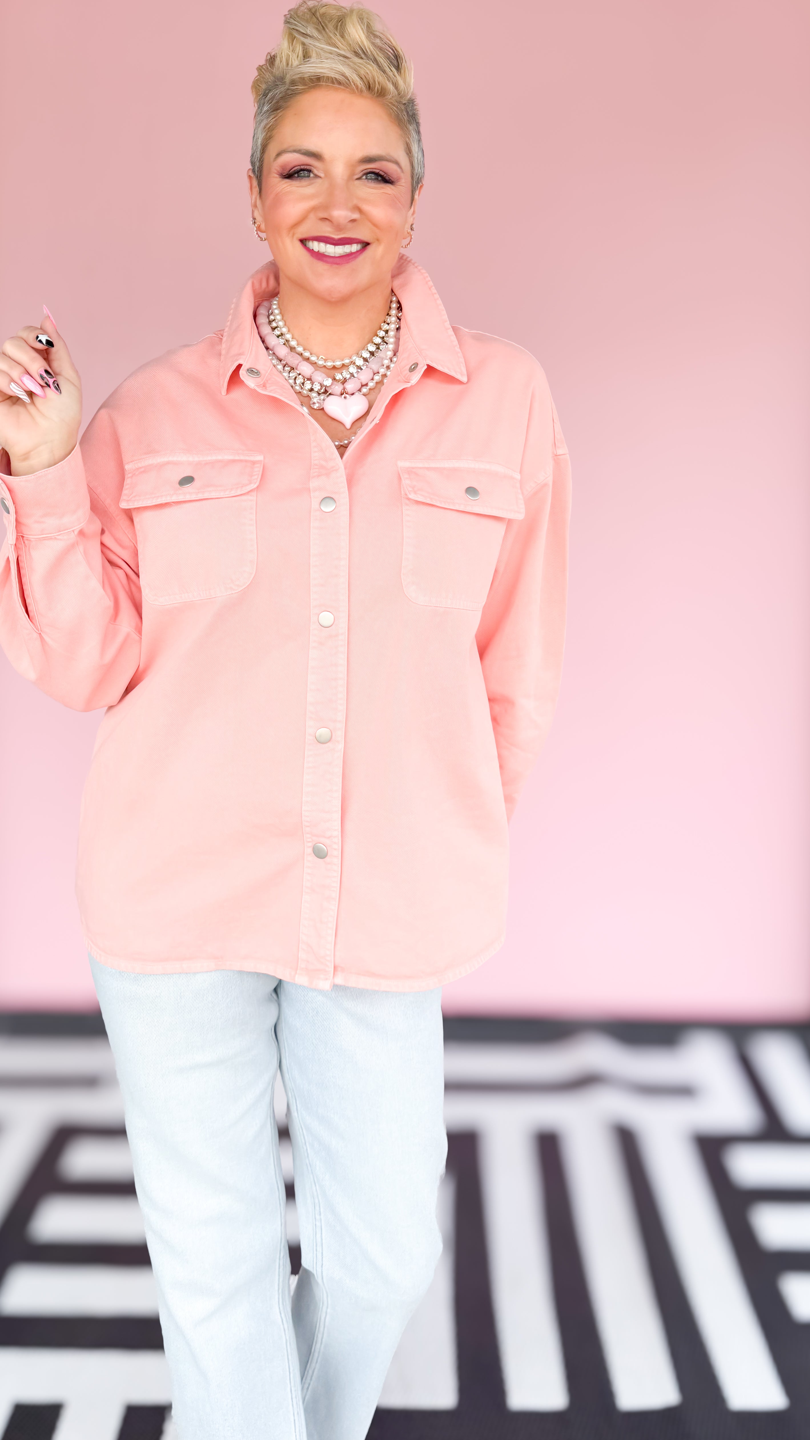 Adriana Snap Front Shirt/Peach