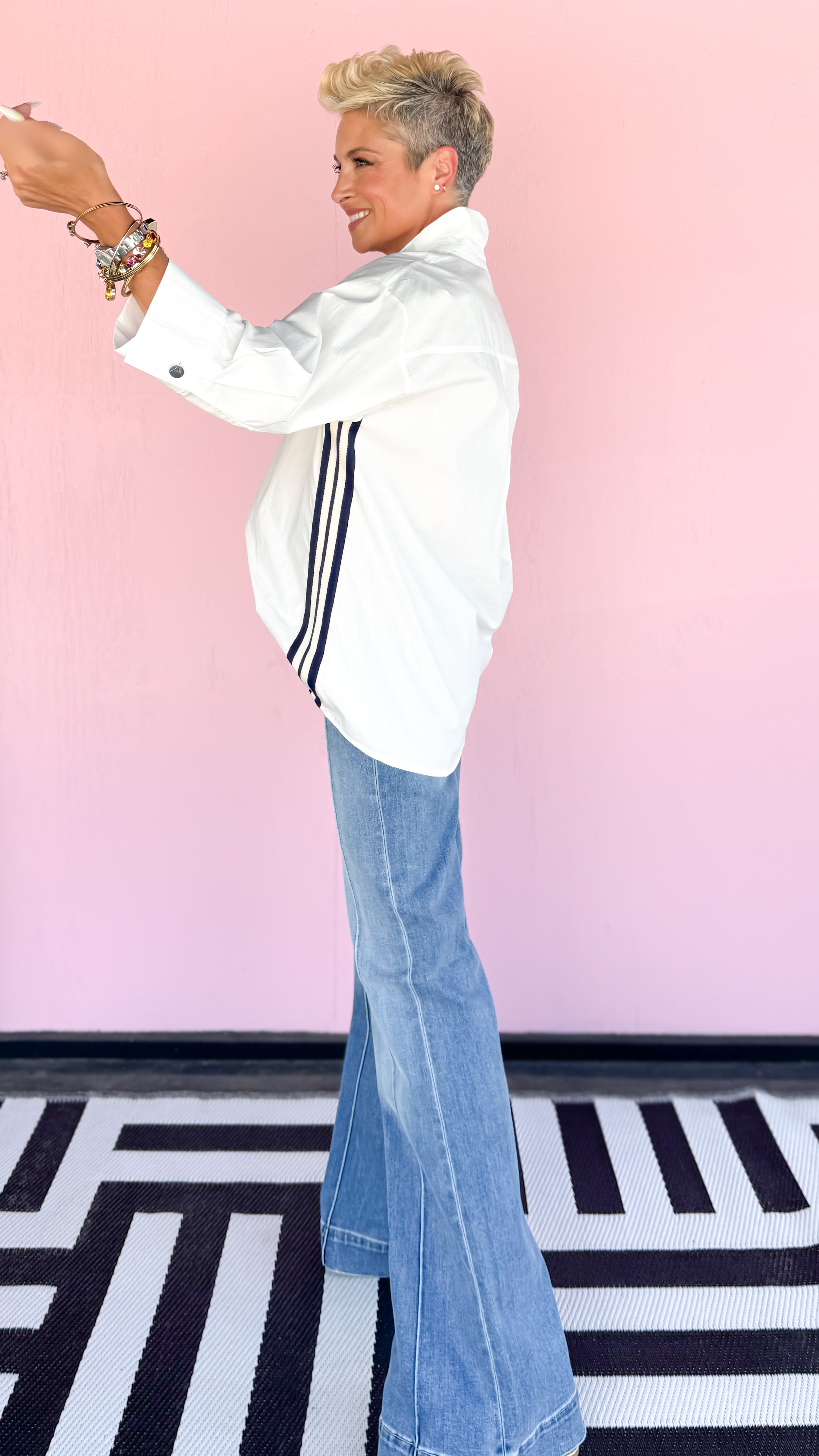 Alyssa Side Stripe Top/White