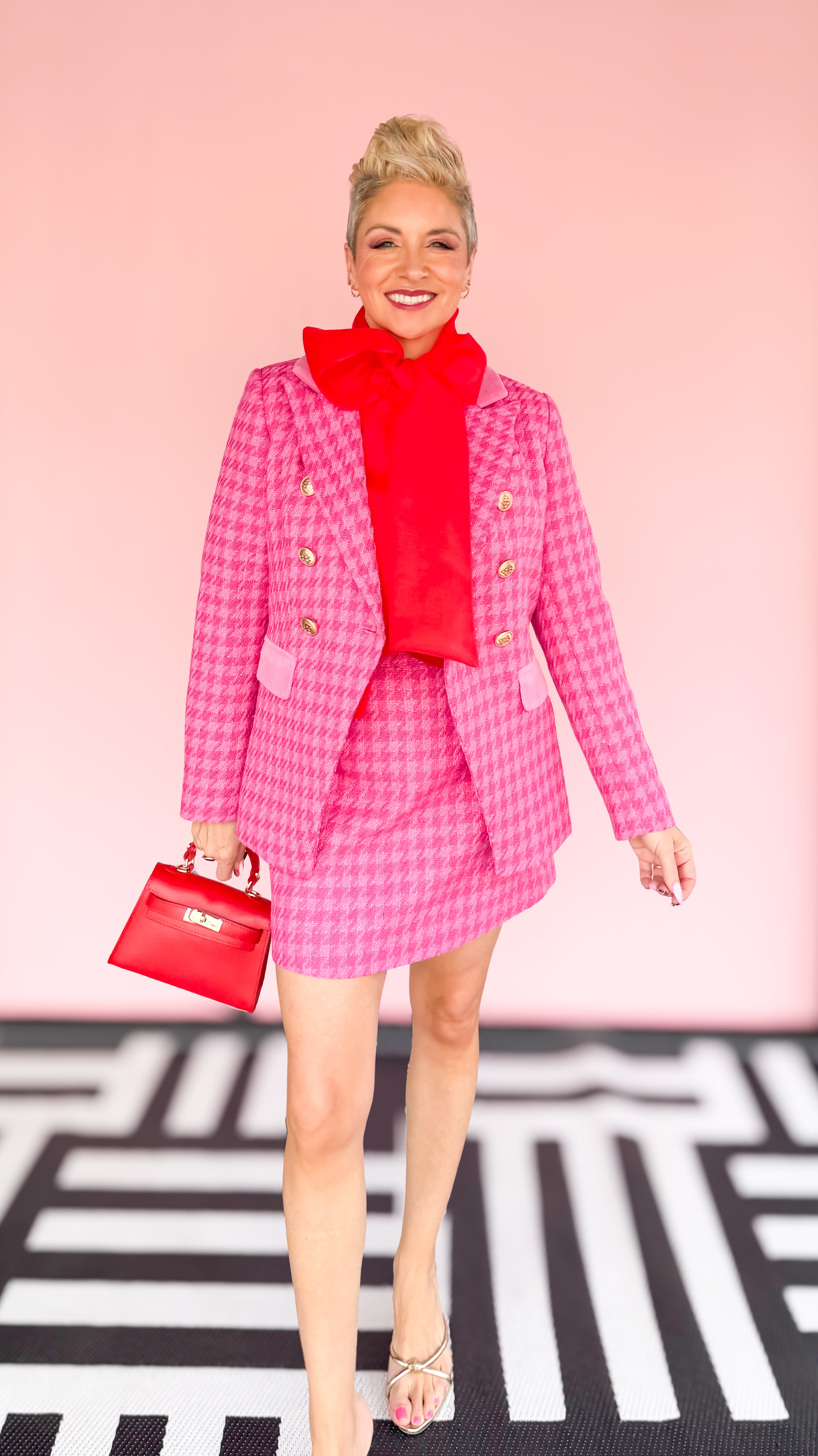 Houndstooth Blazer/Pink