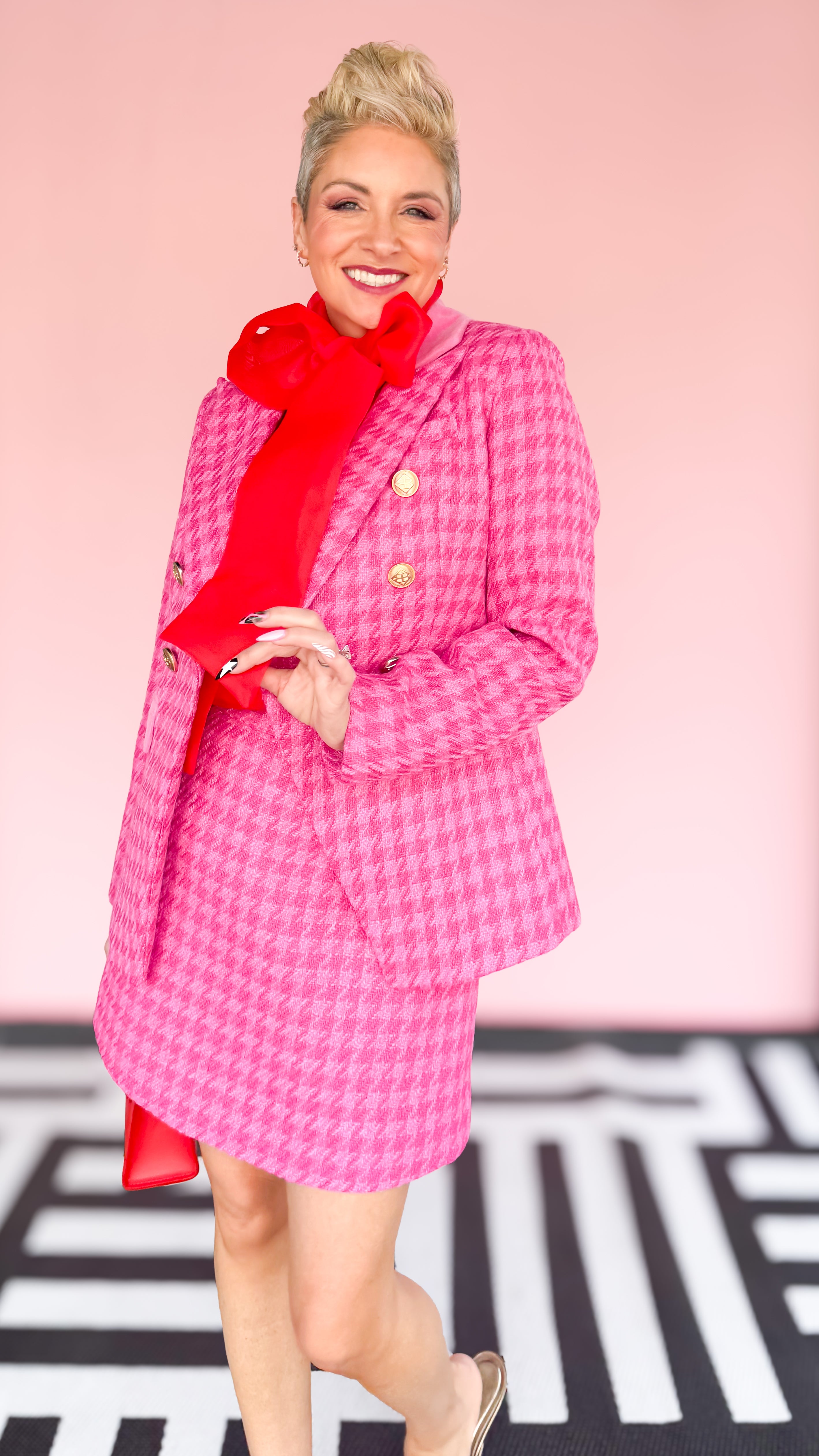 Houndstooth Blazer/Pink