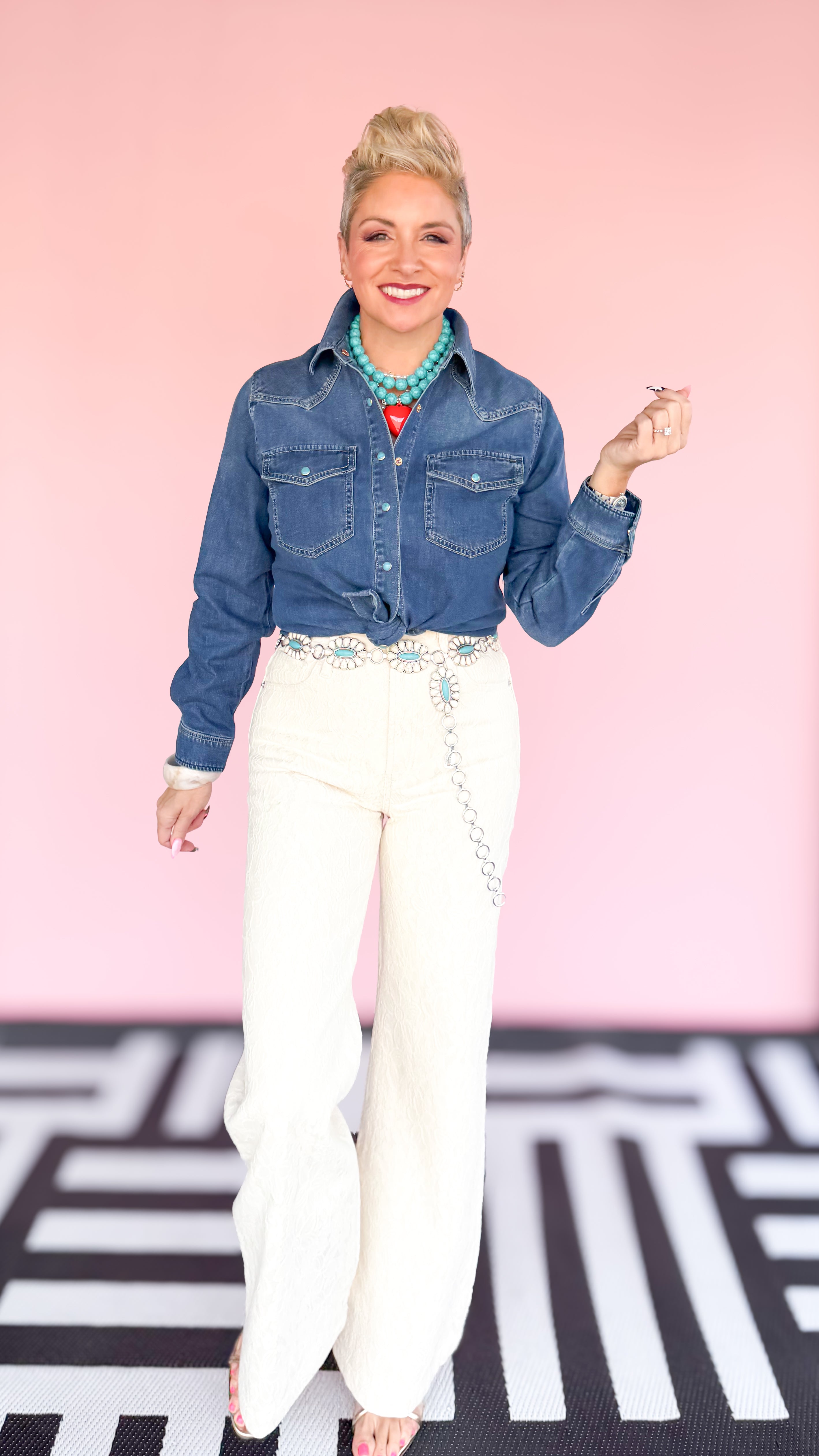 Denim Shirt with Turquoise Snaps/Blue