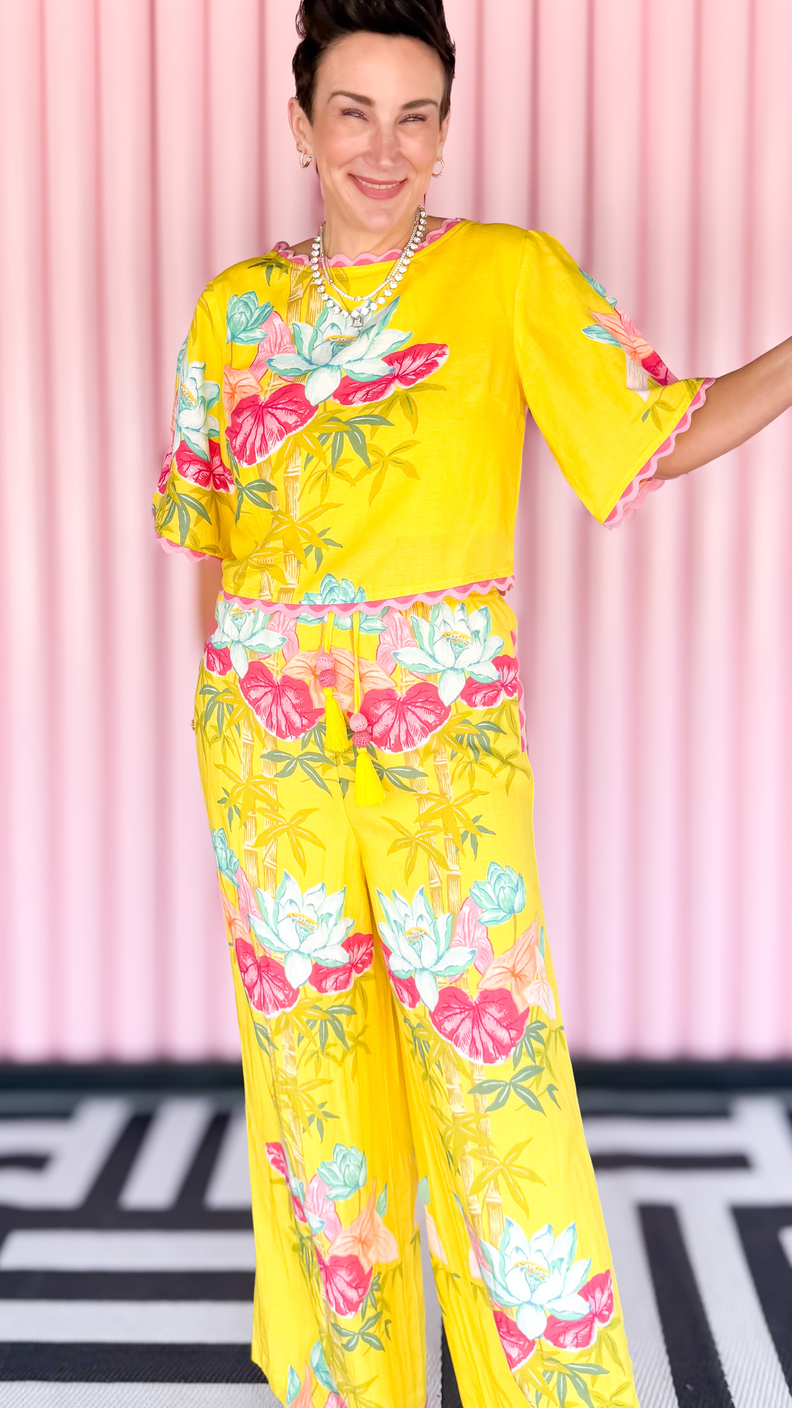 Paloma top Tropical Bamboo worn on model - styled view - BLVD Boutik