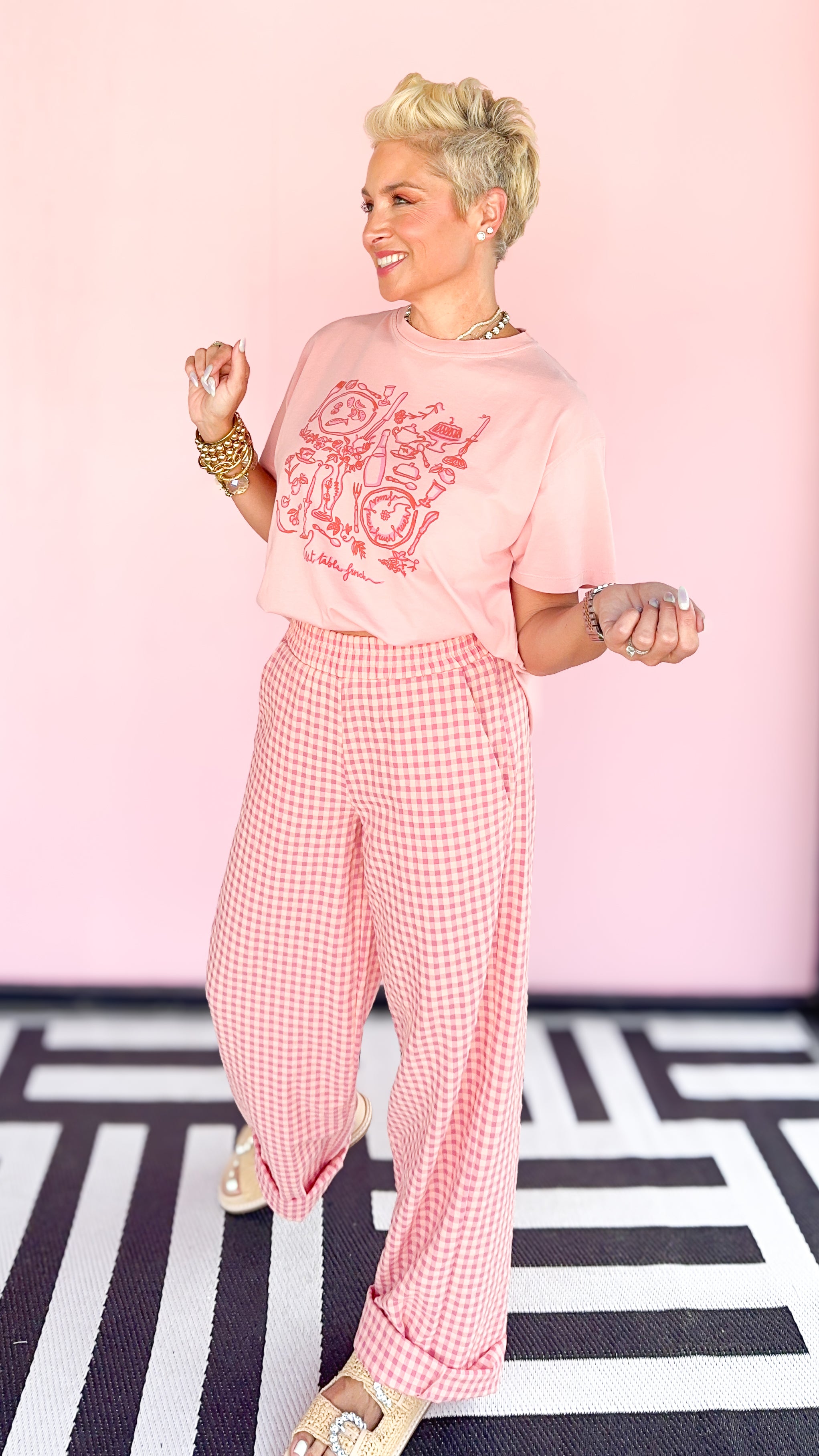 Checkered Printed Pant/Pink