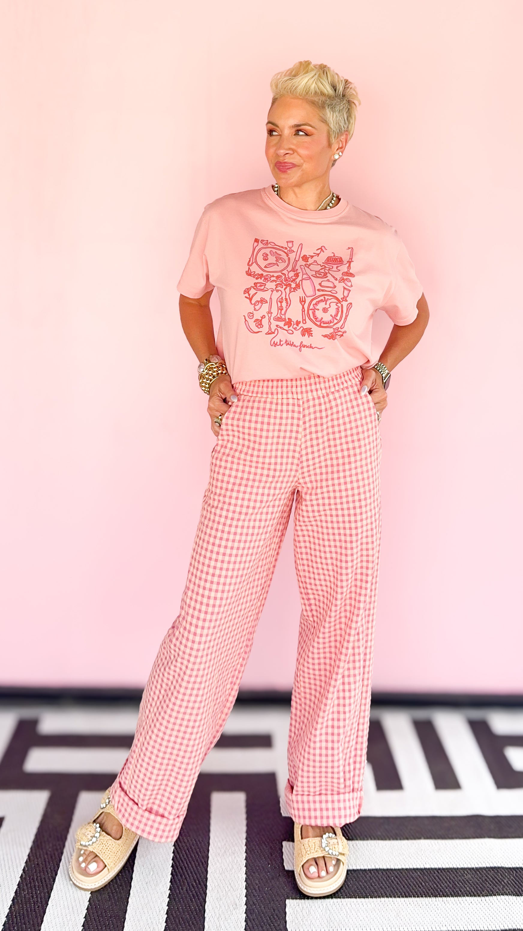 Checkered Printed Pant/Pink