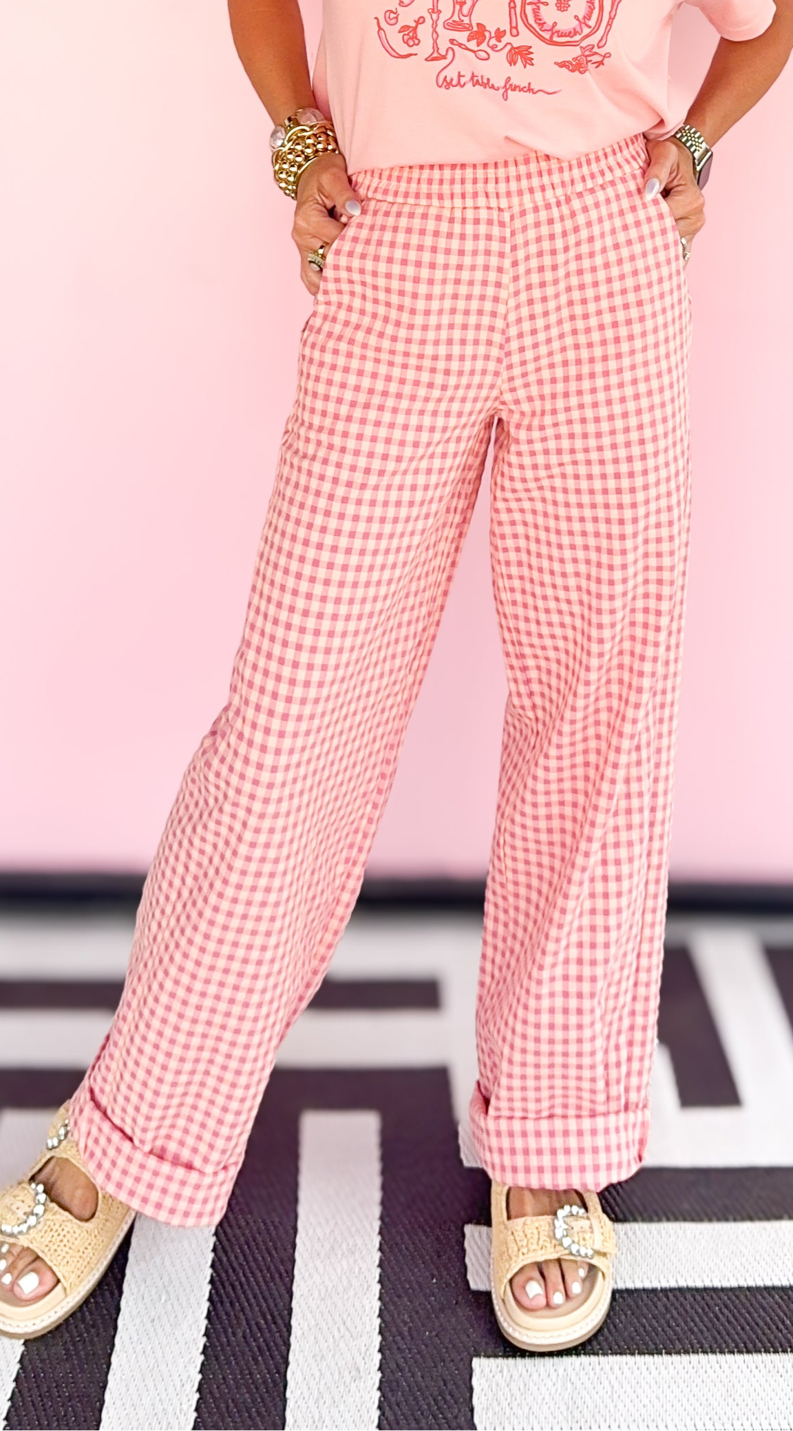 Checkered Printed Pant/Pink