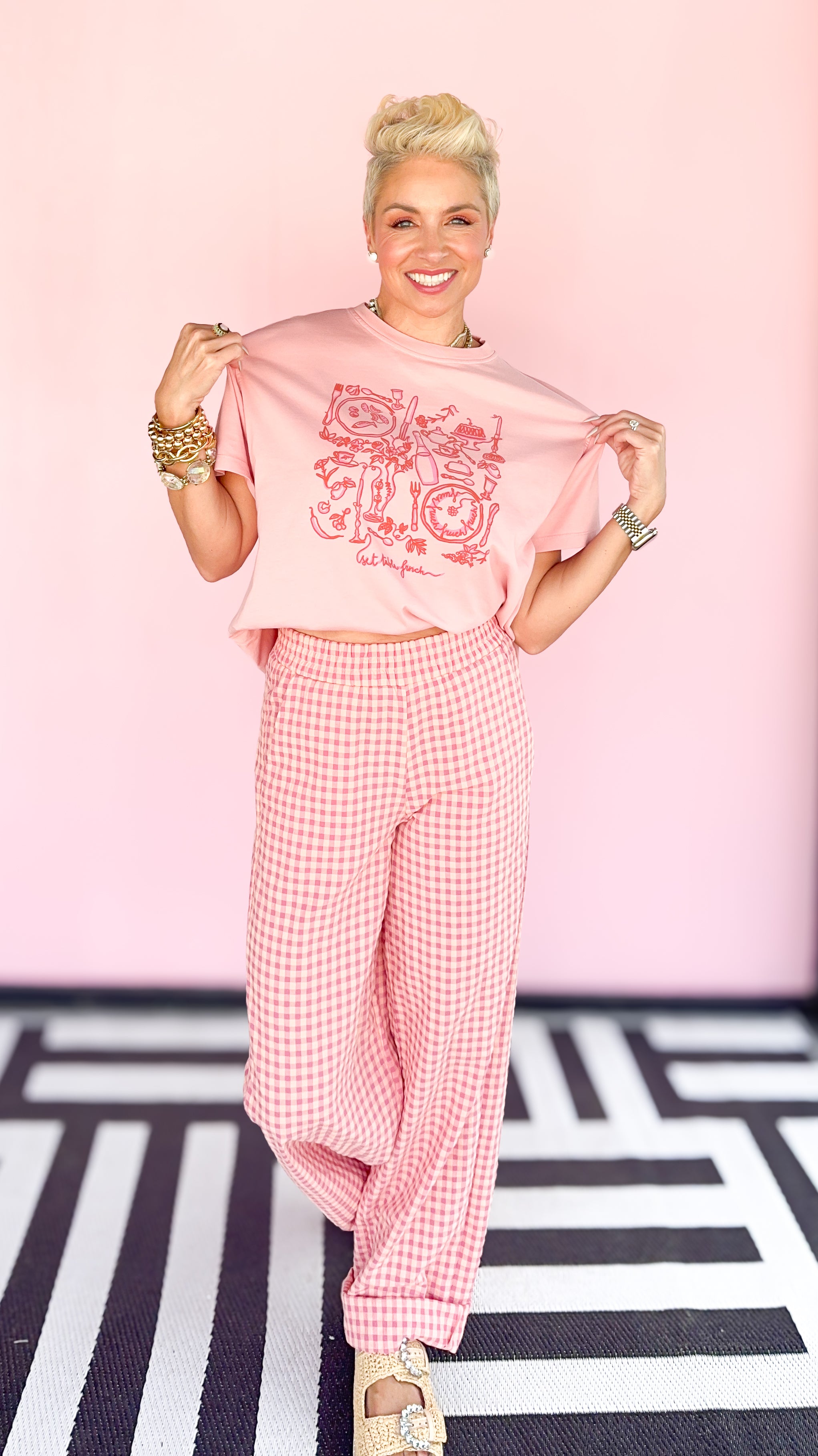 Checkered Printed Pant/Pink