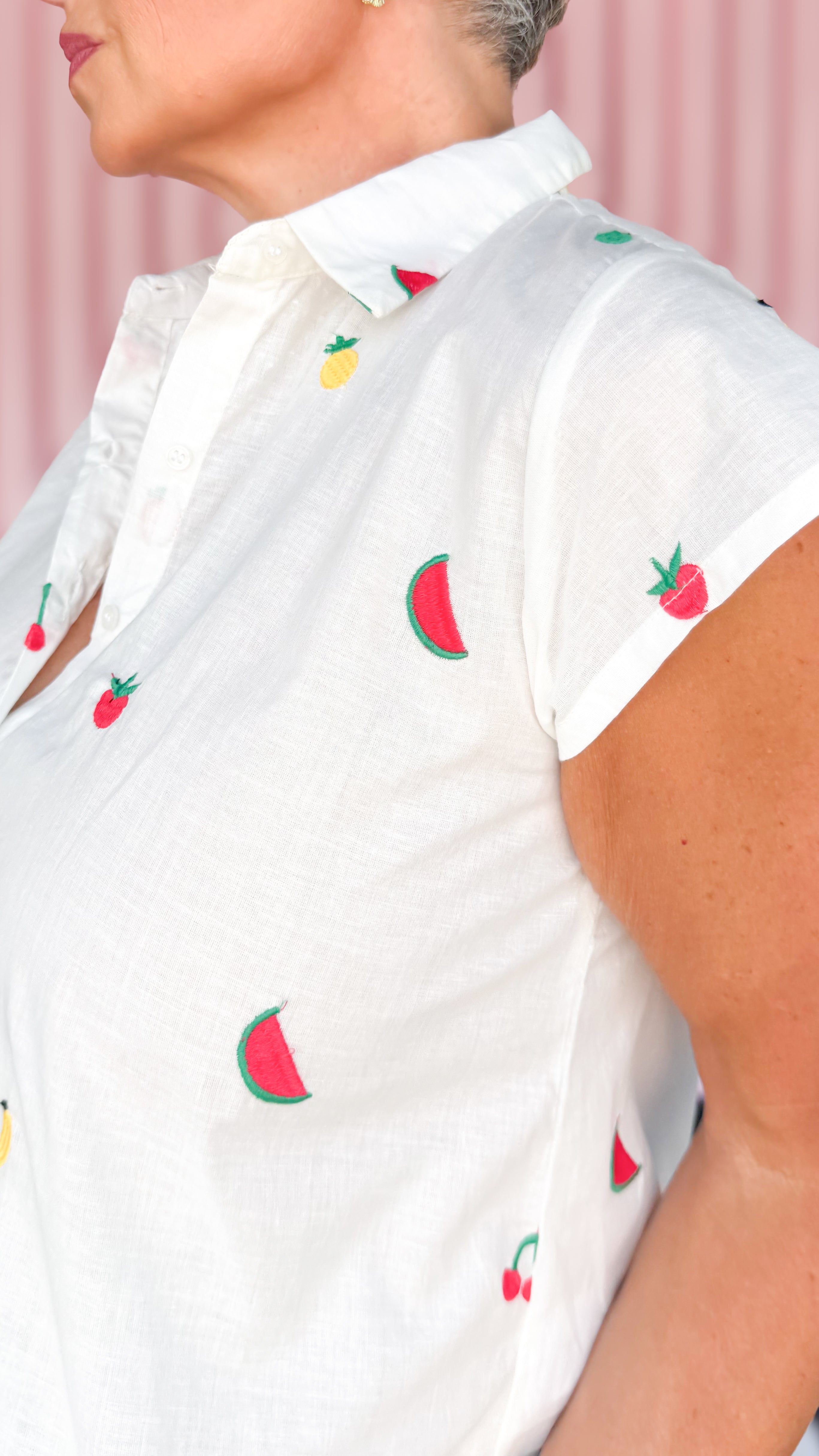 Fruit Embroidered Blouse/White