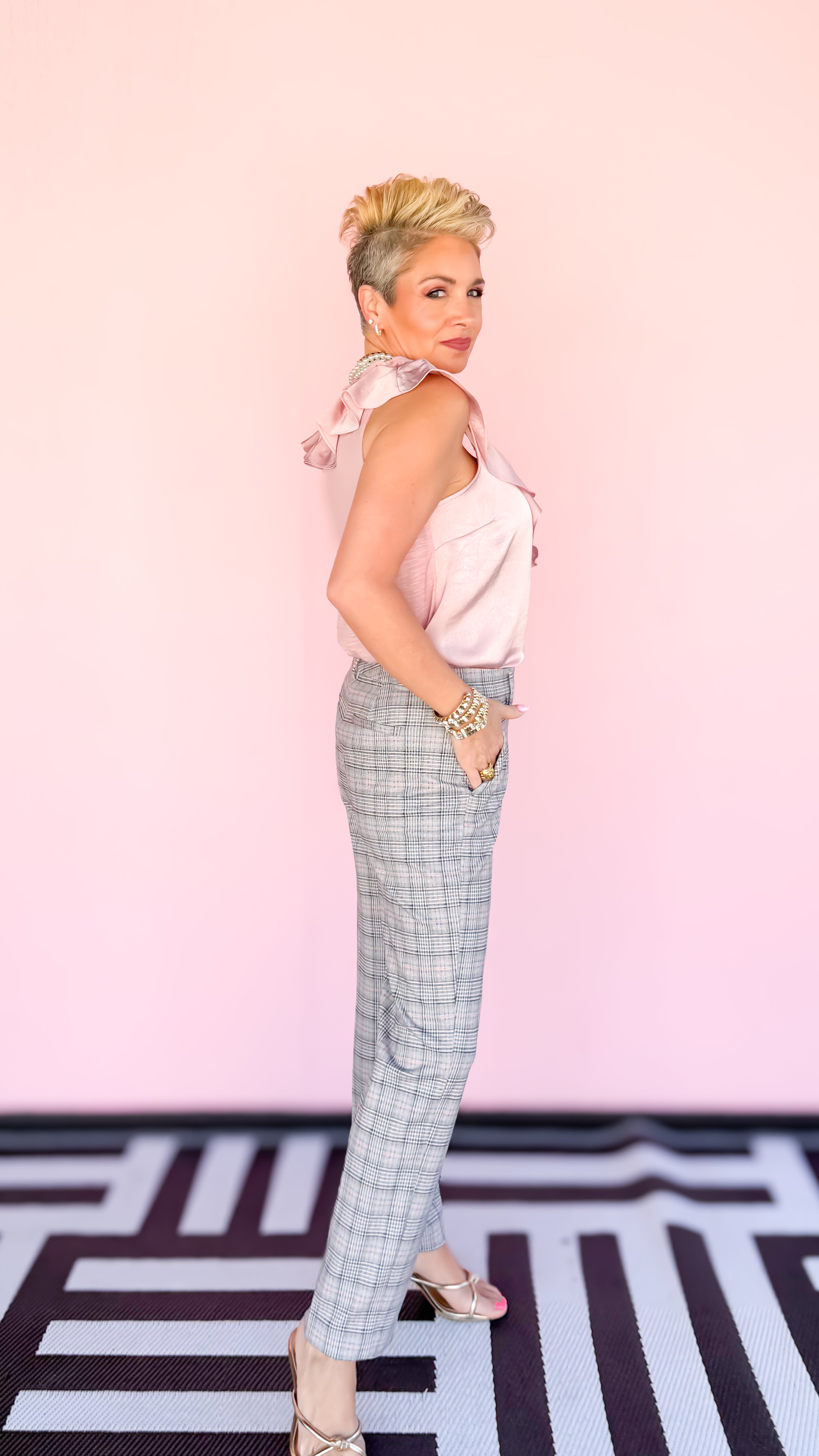 Kelsey Plaid Trouser 29"/Blush - The BLVD