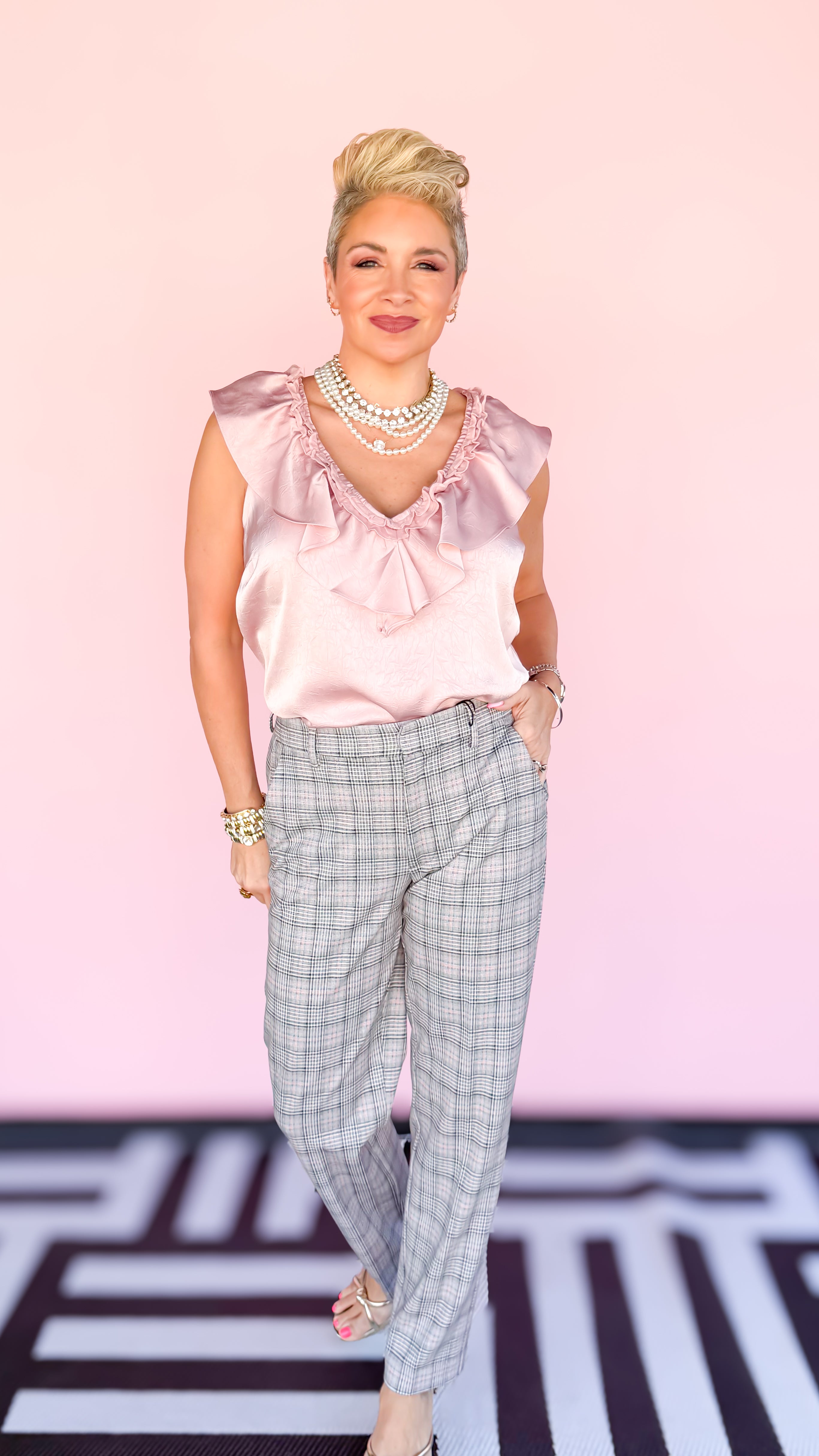 Kelsey Plaid Trouser 29"/Blush - The BLVD