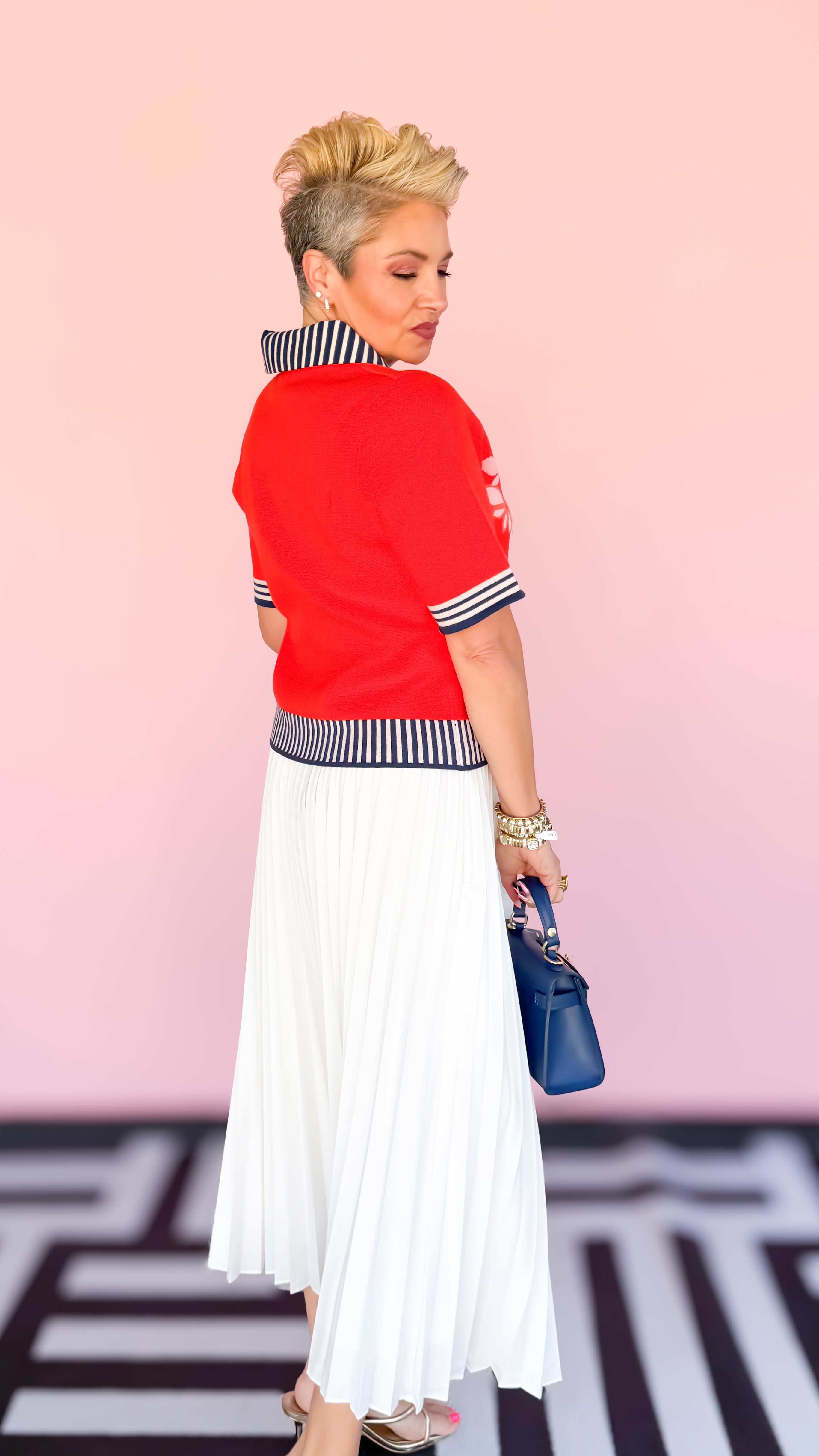 Stripe/Floral Short Sleeve Cardigan/RED - The BLVD