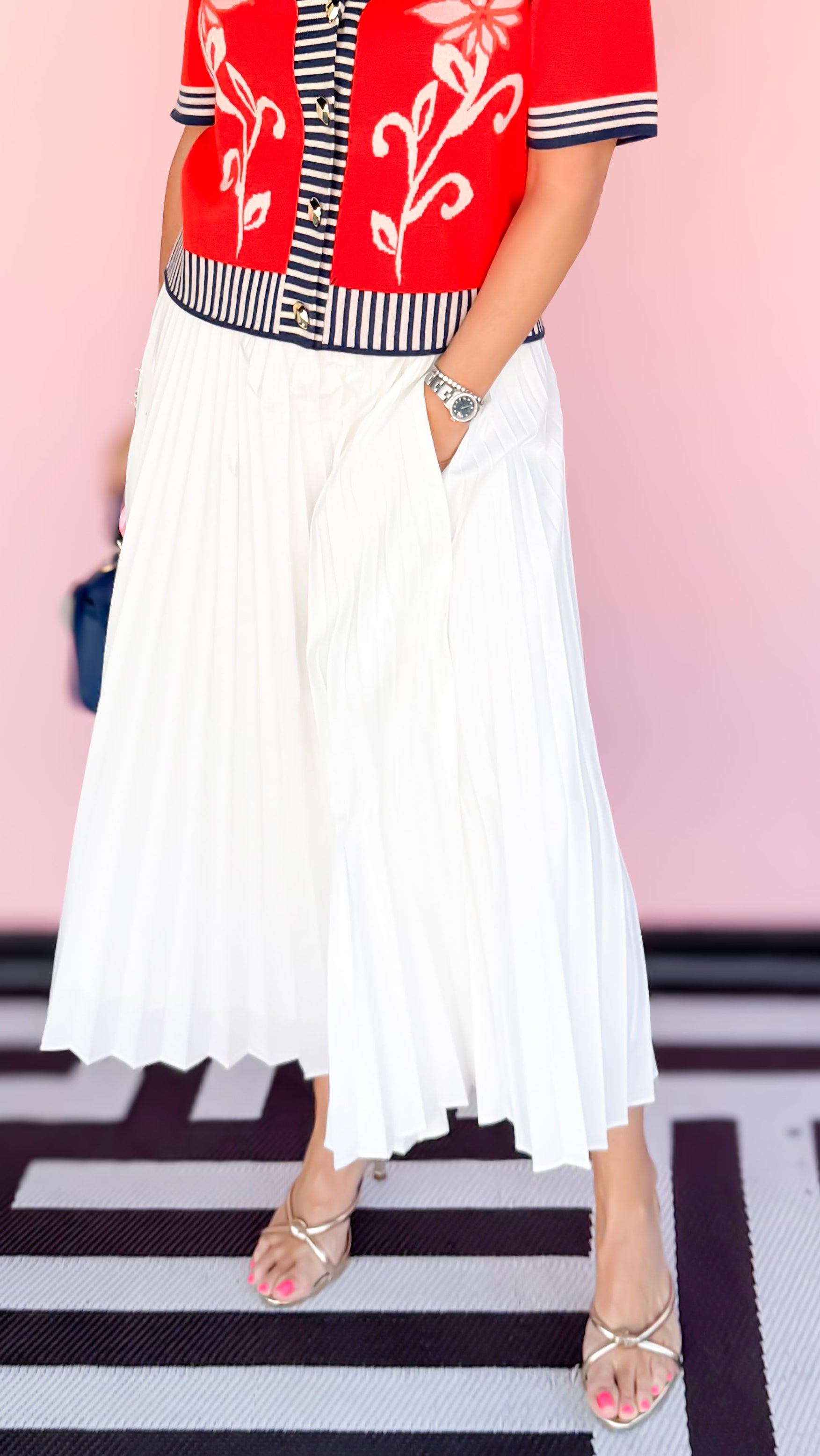 Pleated Maxi Skirt/White - The BLVD