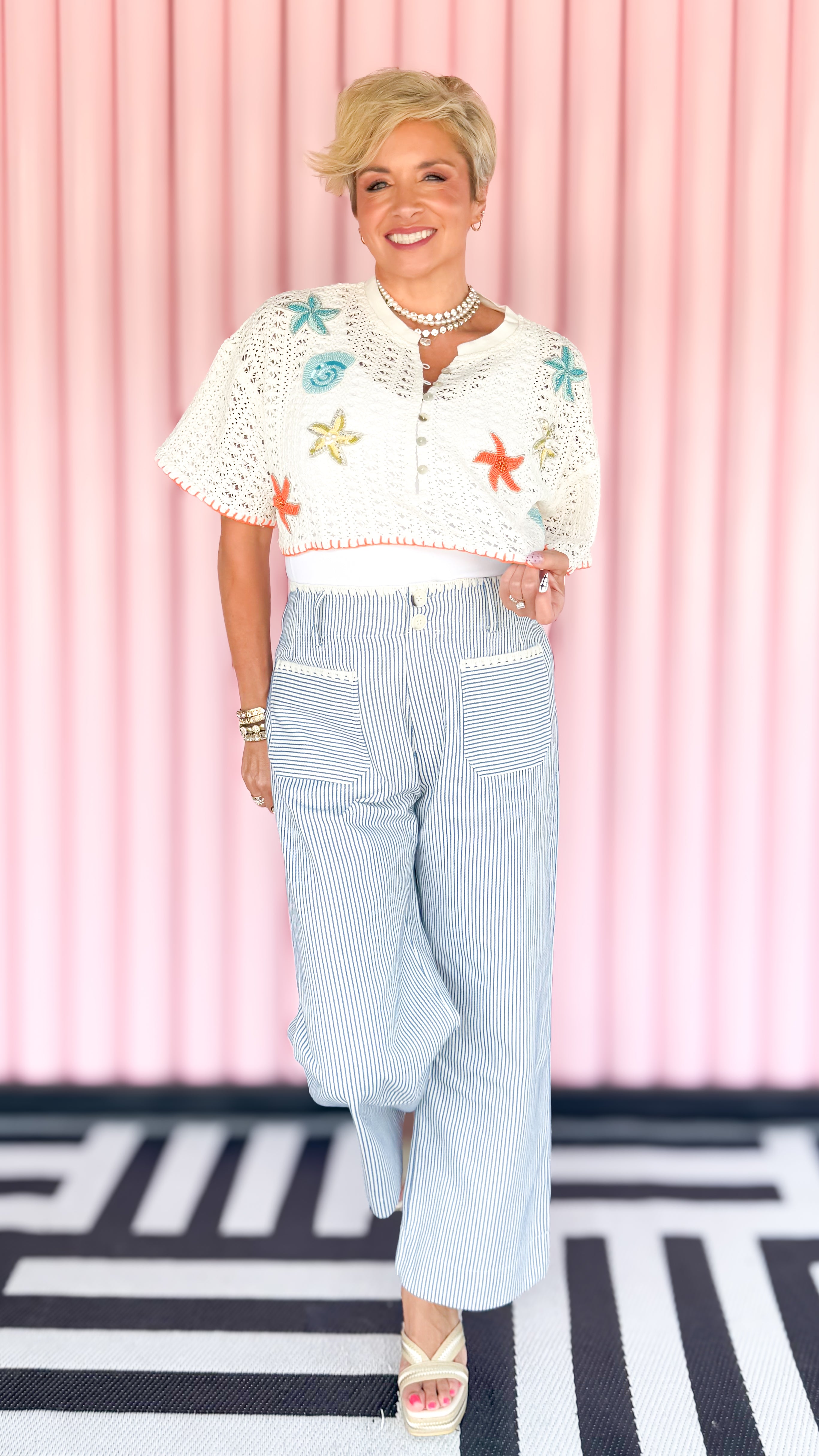Coastal Patch embellished crop top worn on model - detail view - BLVD Boutik