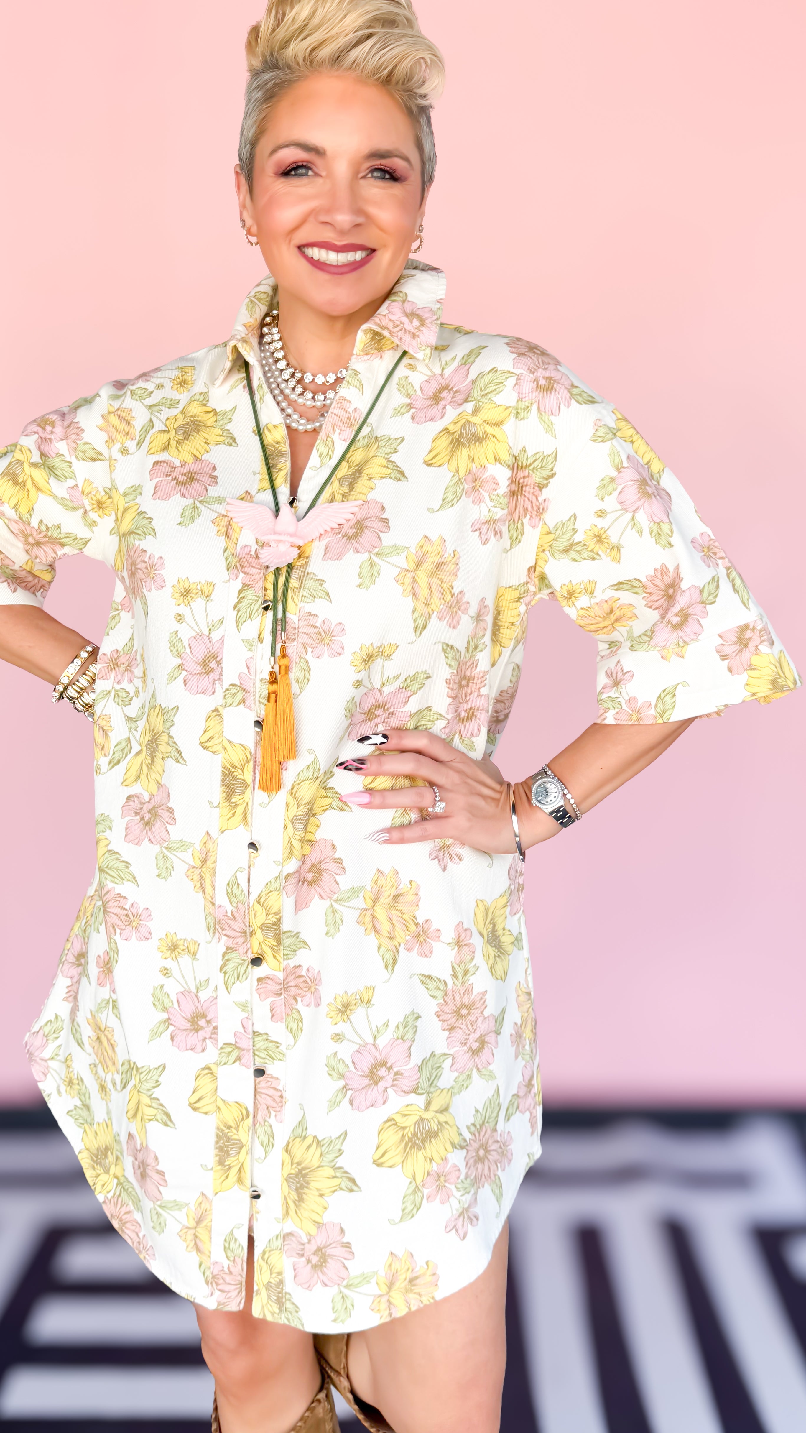 Franny Floral Denim Dress/Cream - The BLVD