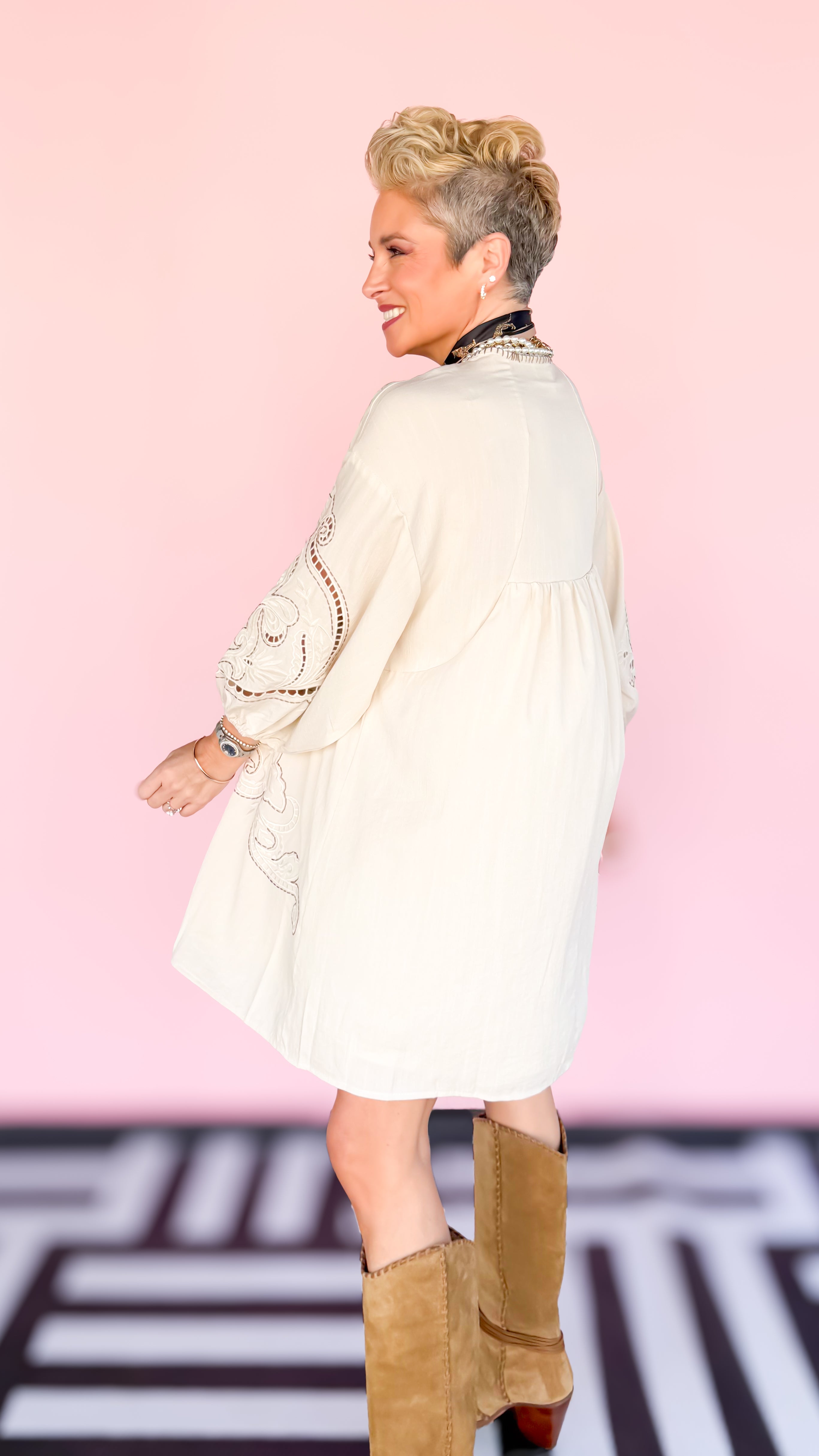 Betty Ecru Embroidered Short Dress - The BLVD