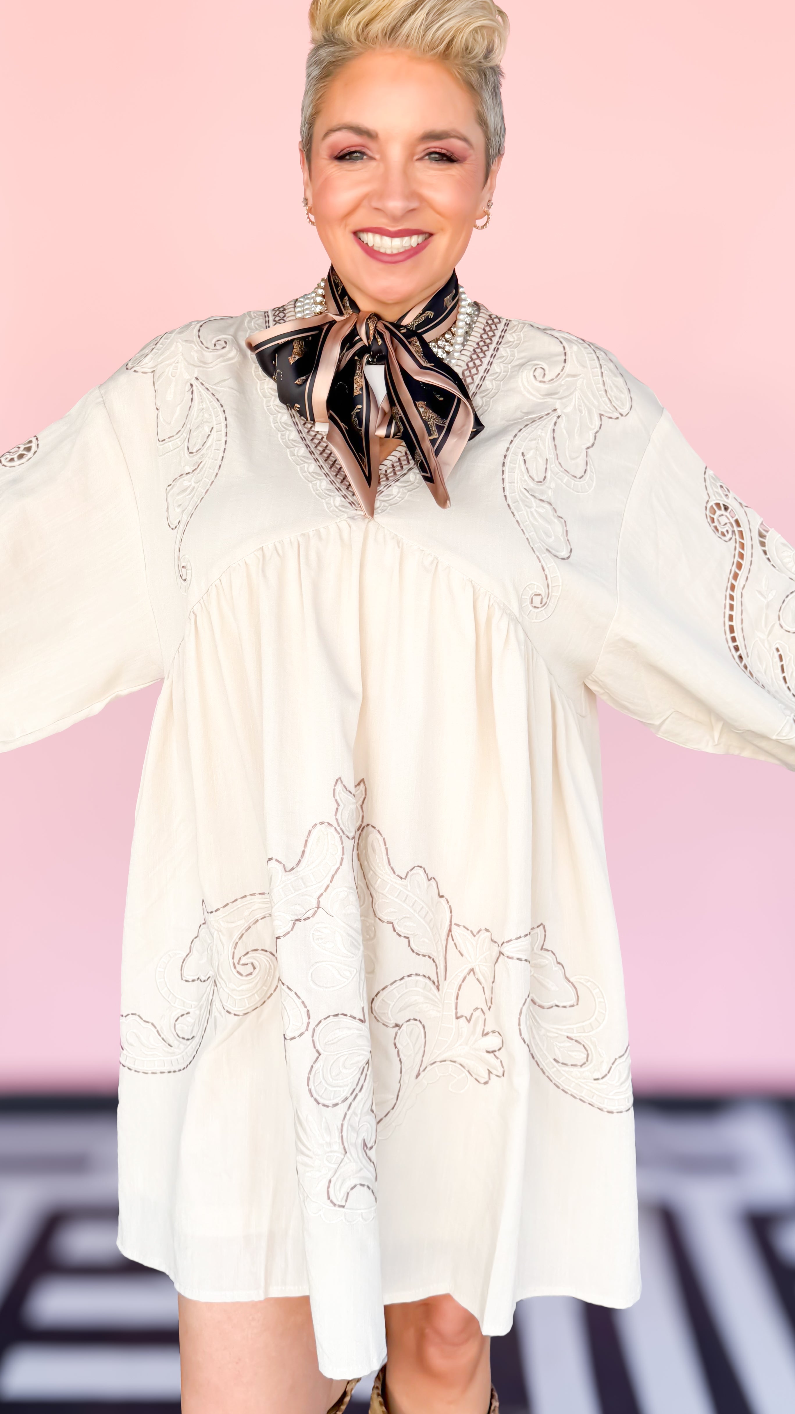 Betty Ecru Embroidered Short Dress - The BLVD