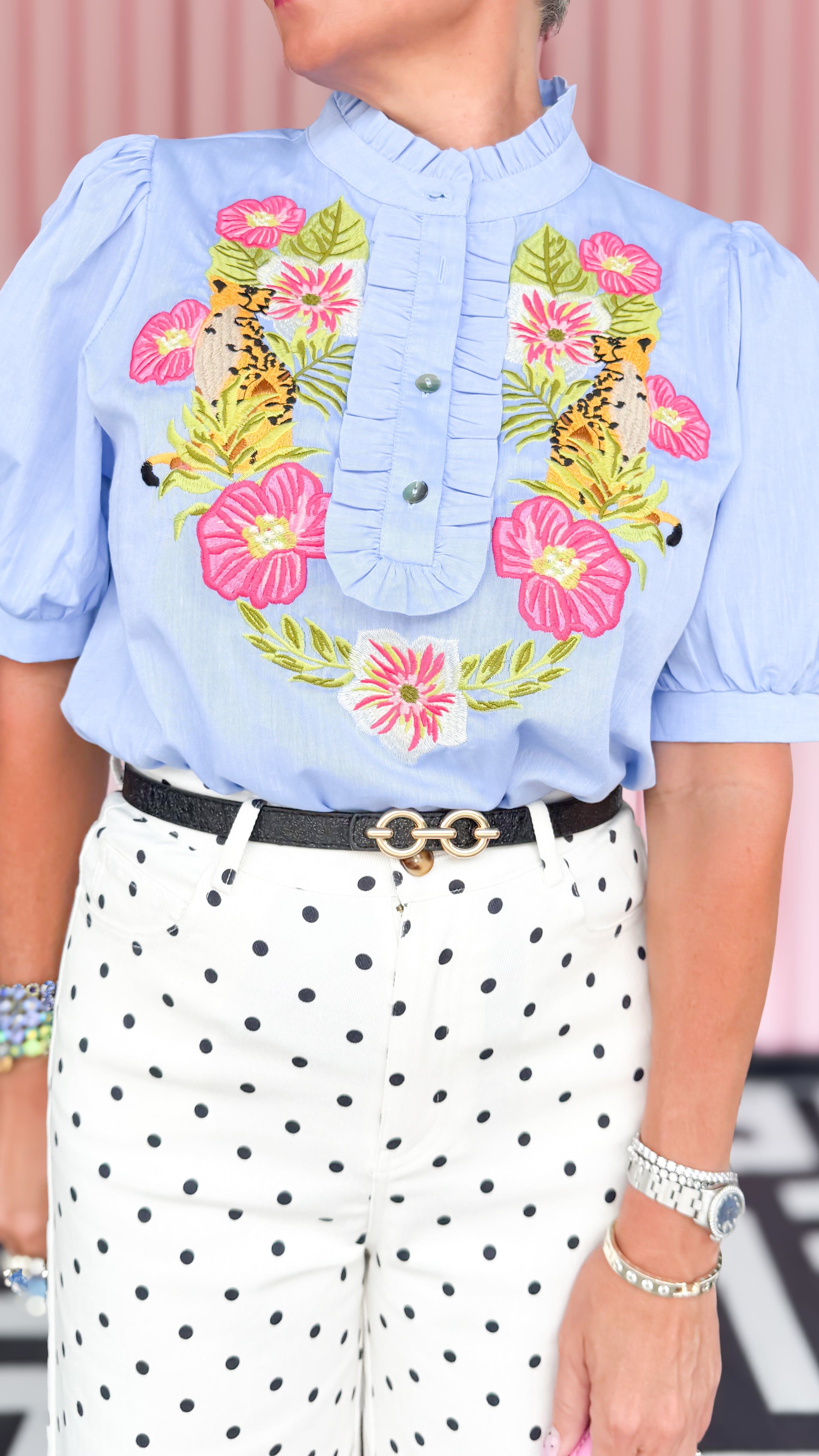 Annie Embroidered Chambray Top
