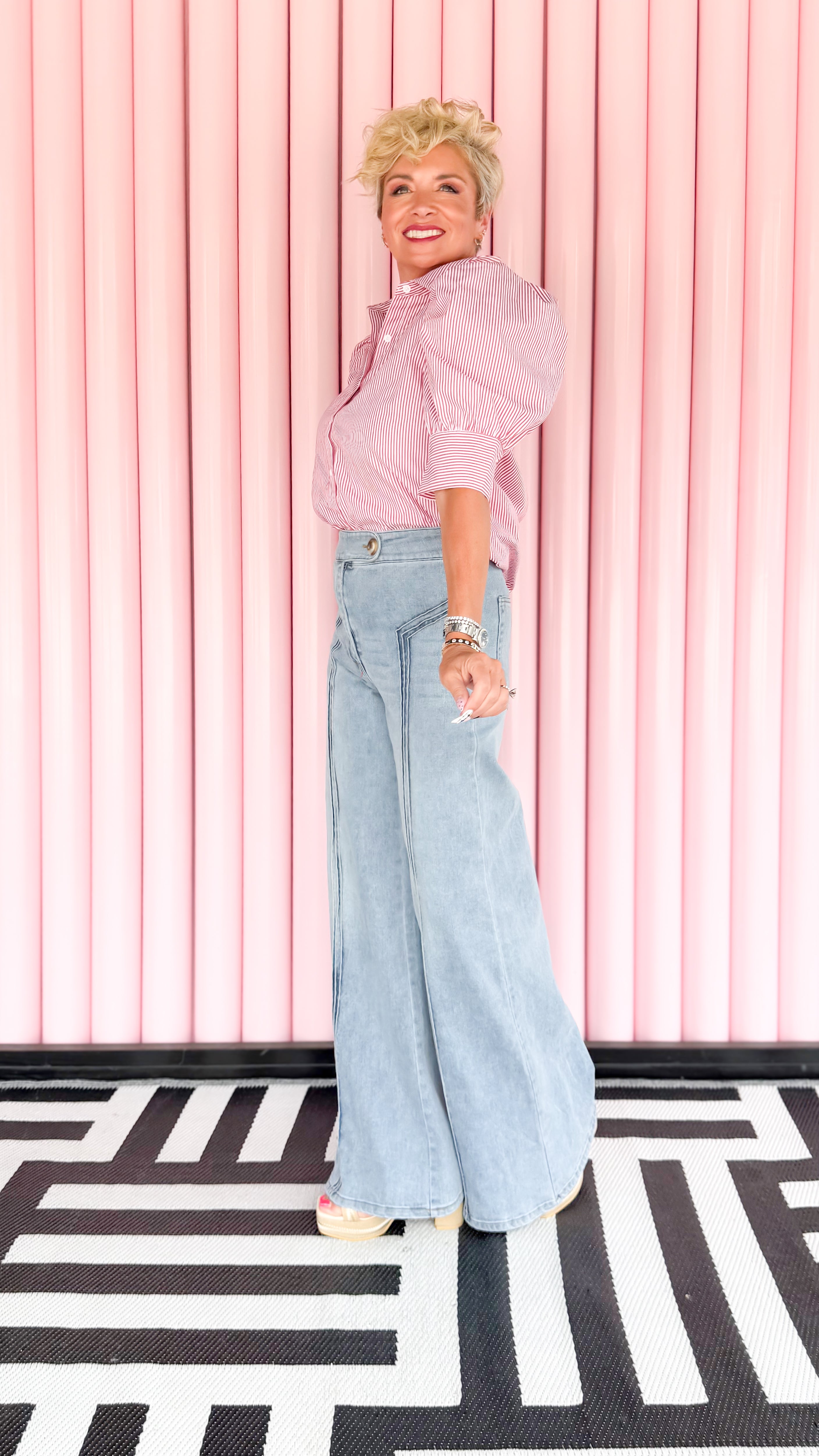 Puff Sleeve Blouse with Collar/Red