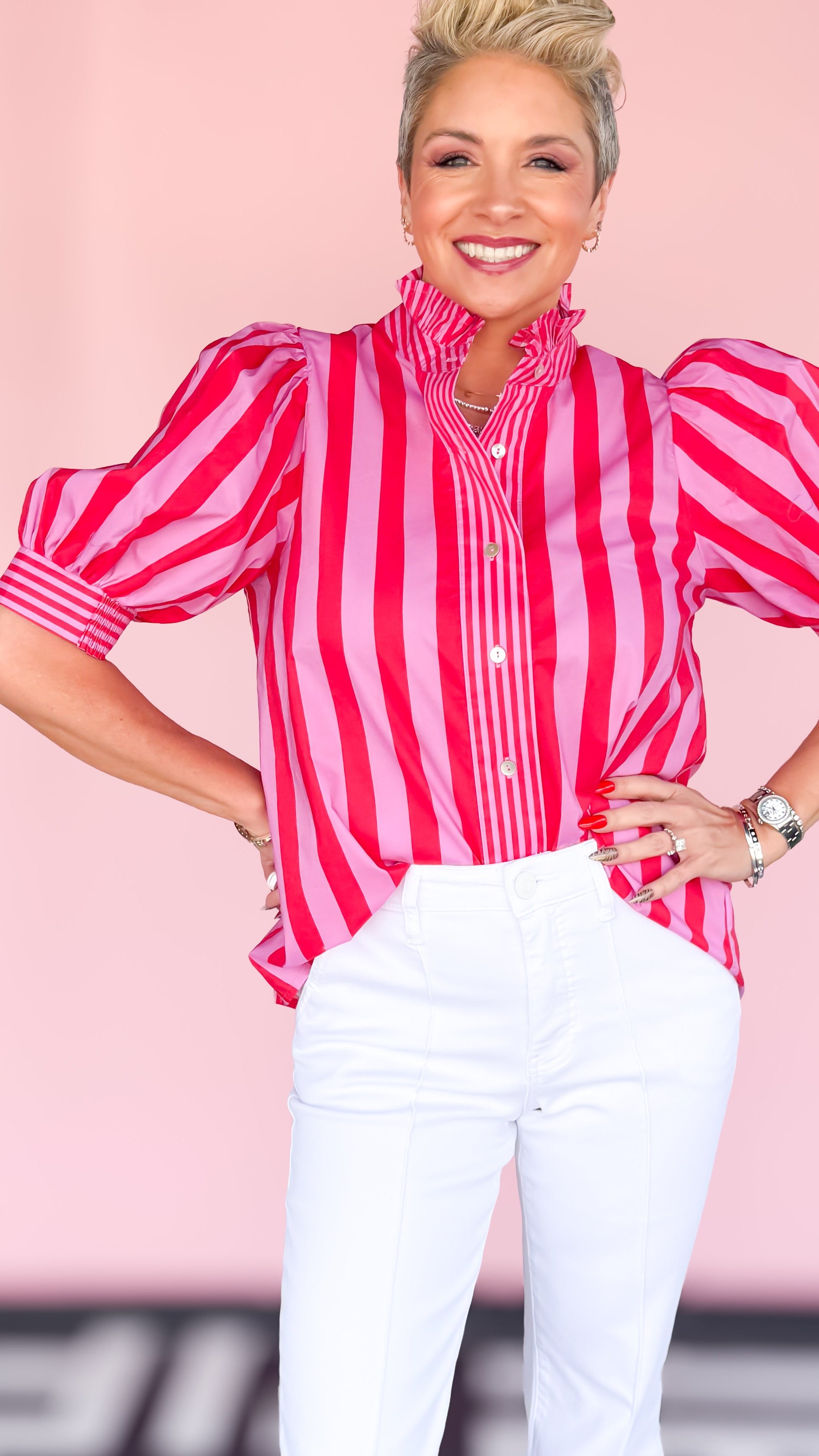 Suzette Stripe Blouse/PINK&RED - The BLVD