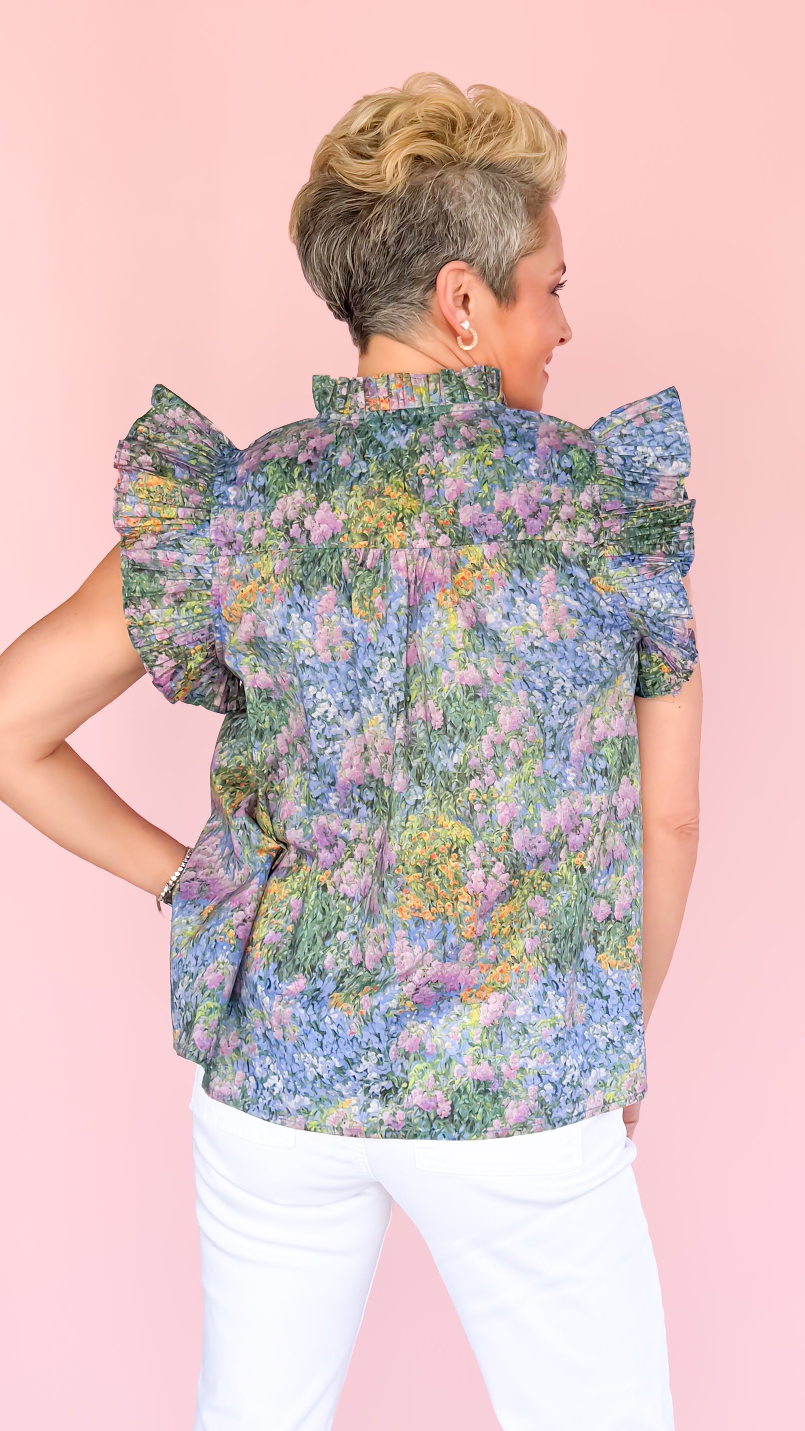 Watercolor Floral Flutter Sleeve Top - The BLVD