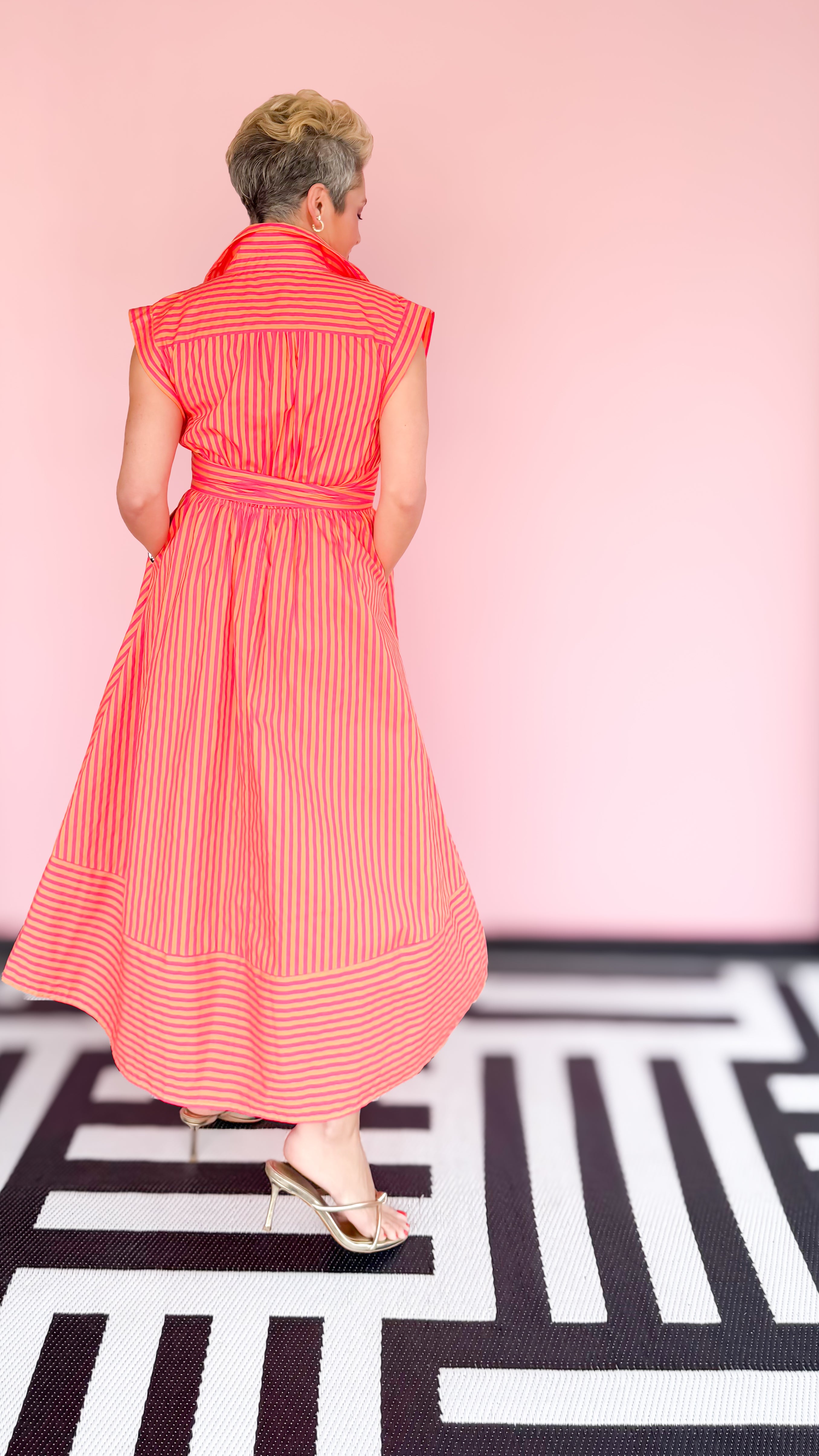 Pink/Orange Stripe Midi Dress - The BLVD